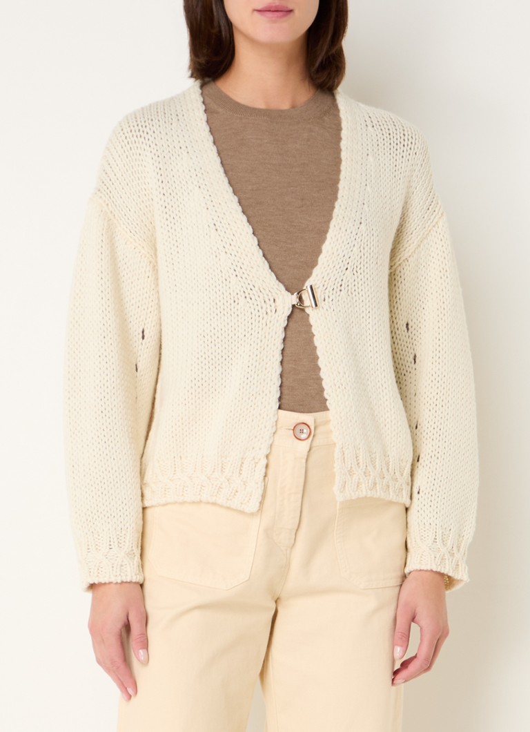 Cardigan Sessùn Ponferrada in maglia grossa di misto lana con dettagli traforati.