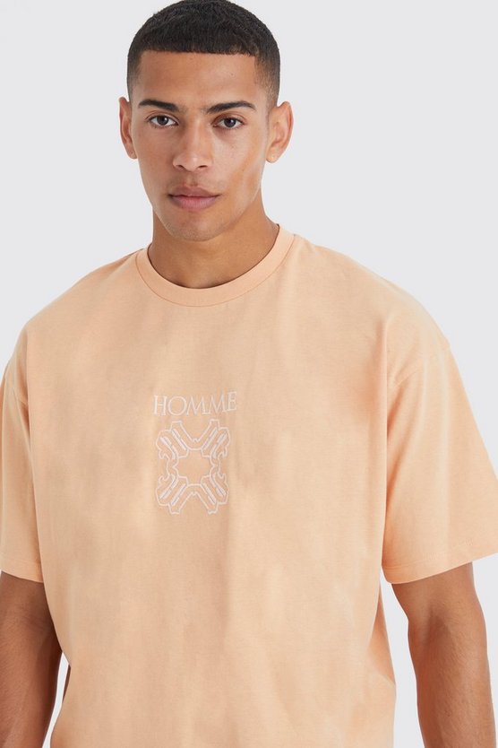 Kastiges T-Shirt mit Homme-Stickerei