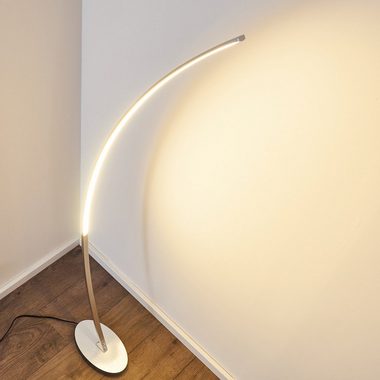 hofstein Bogenlampe Oneto LED Designer Standlampe in Aluminiumgebürstet, mit Fußschalter und Kabel, Leselampe, fest eingebaute LEDs 1100 Lumen