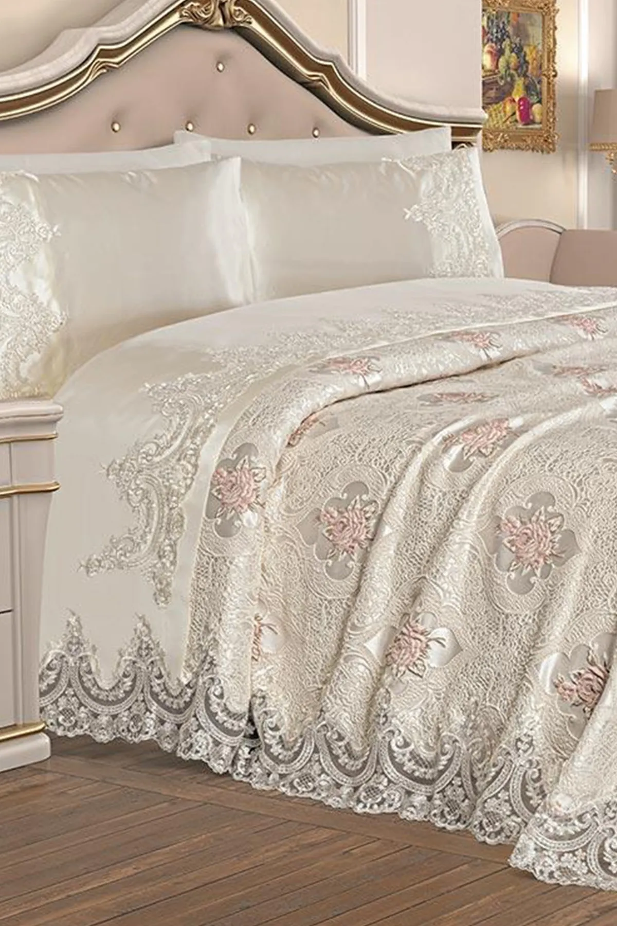 Çeyiz Diyarı  Französisch geschnürtes Single-Eylül-Piqué-Set in Creme