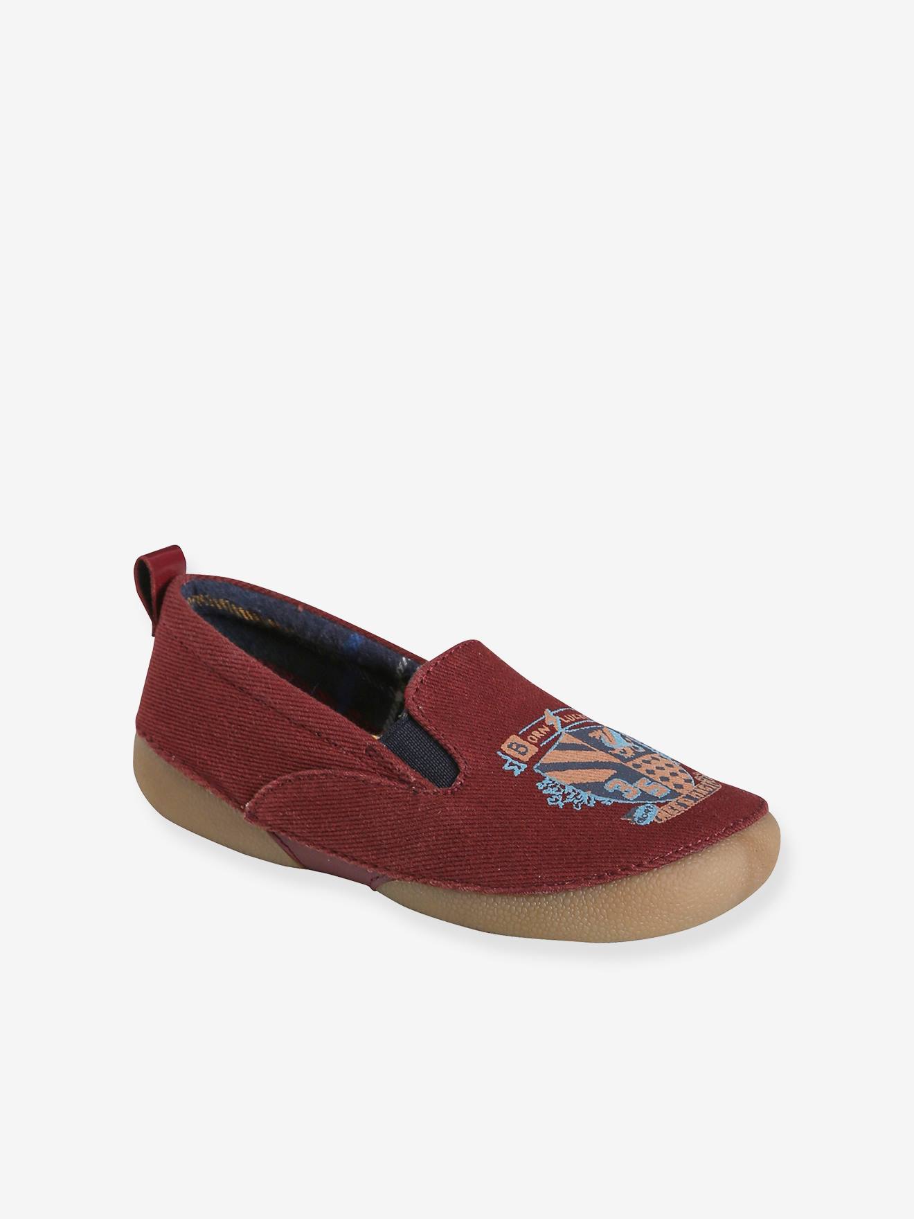 Chaussons élastiqués garçon en toile bordeaux