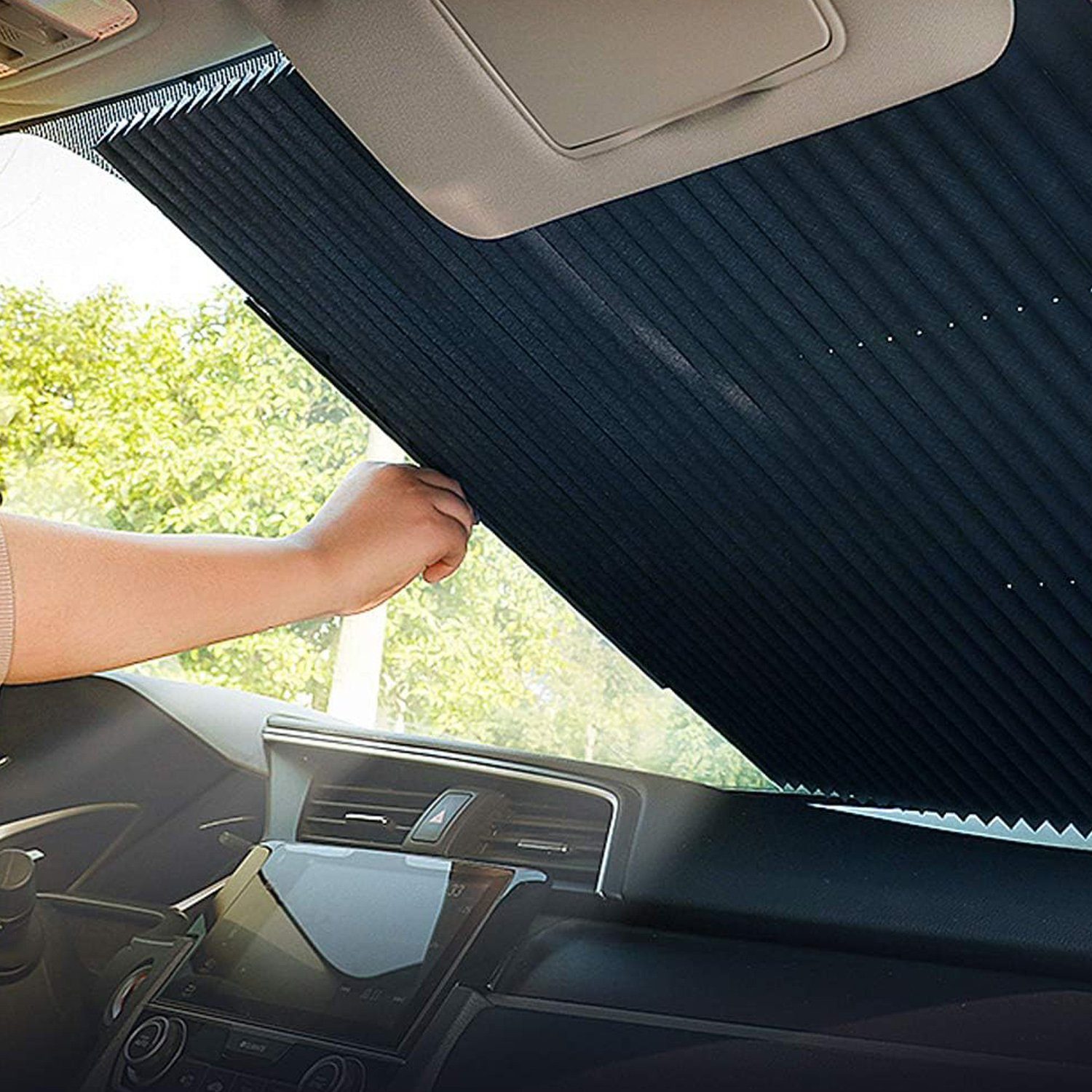 Einemgeld Autosonnenschutz Sonnenschutz Auto Frontscheibe, Versenkbare Automatische Einziehbare