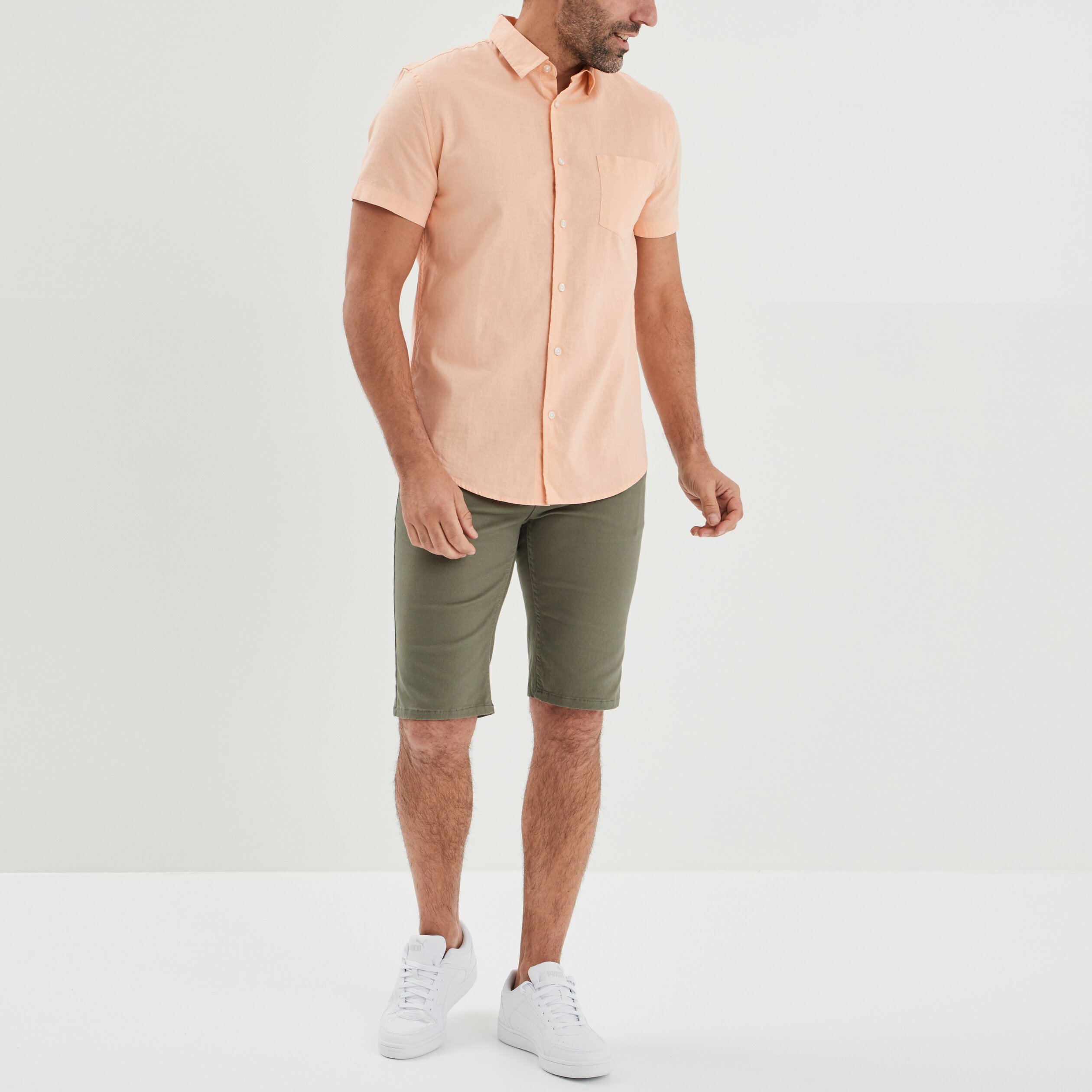 Chemise manches courtes lin majoritaire rose clair homme | La Halle
