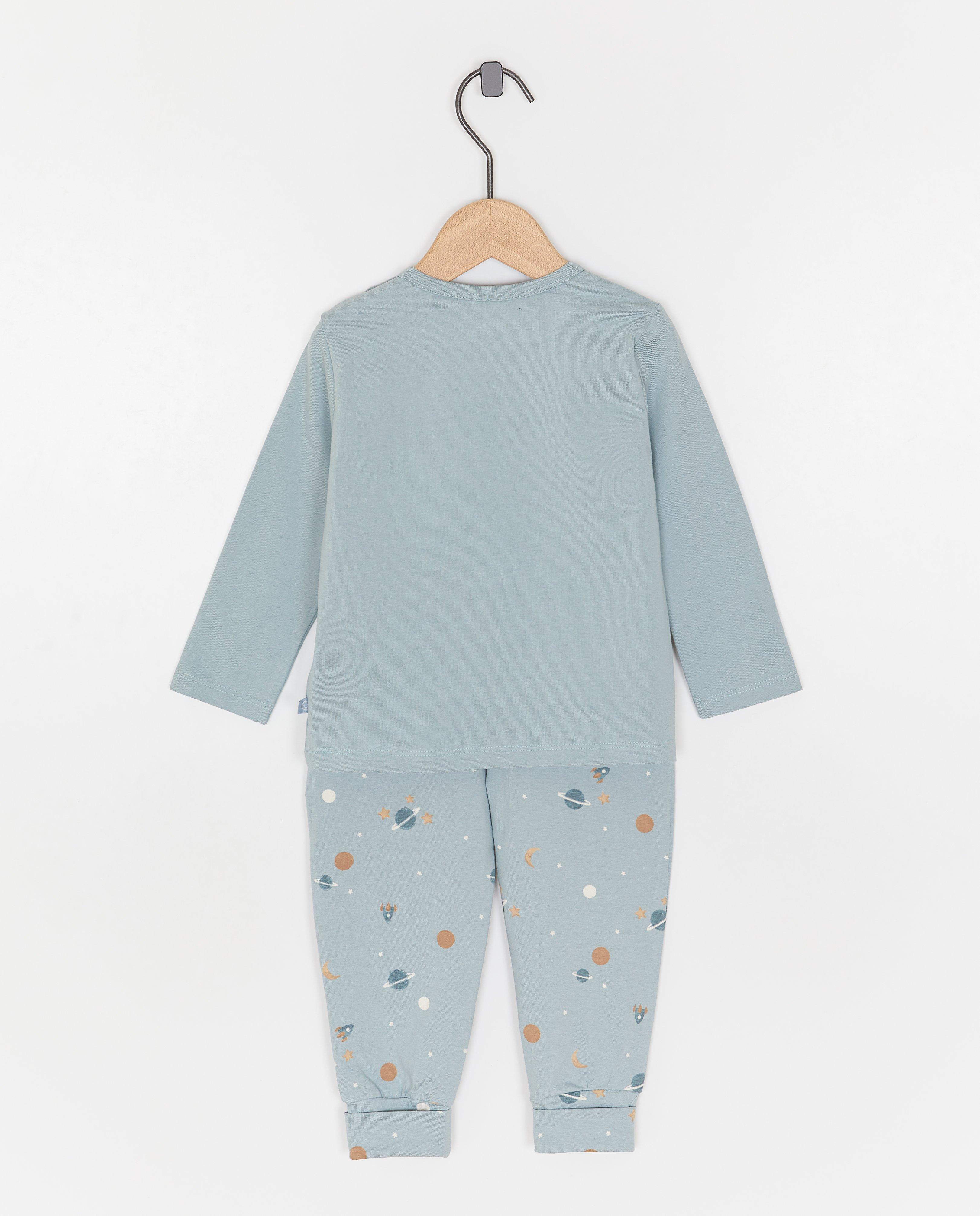 Pijamale Cuddles and Smiles cu imprimeu albastru cu ursuleți de pluș