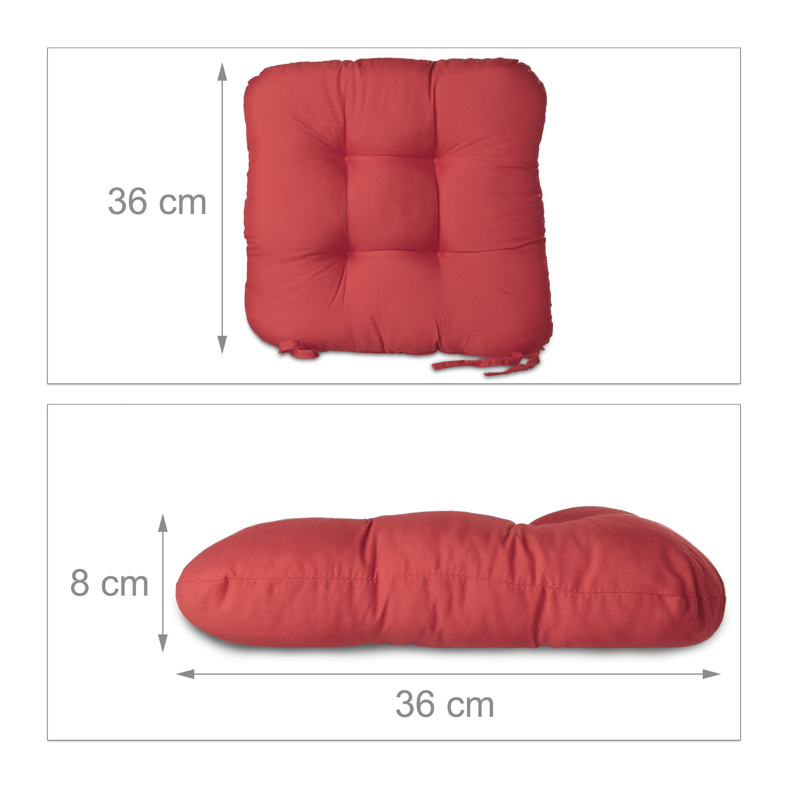 relaxdays Stuhlkissen 4 x Stuhlkissen rot