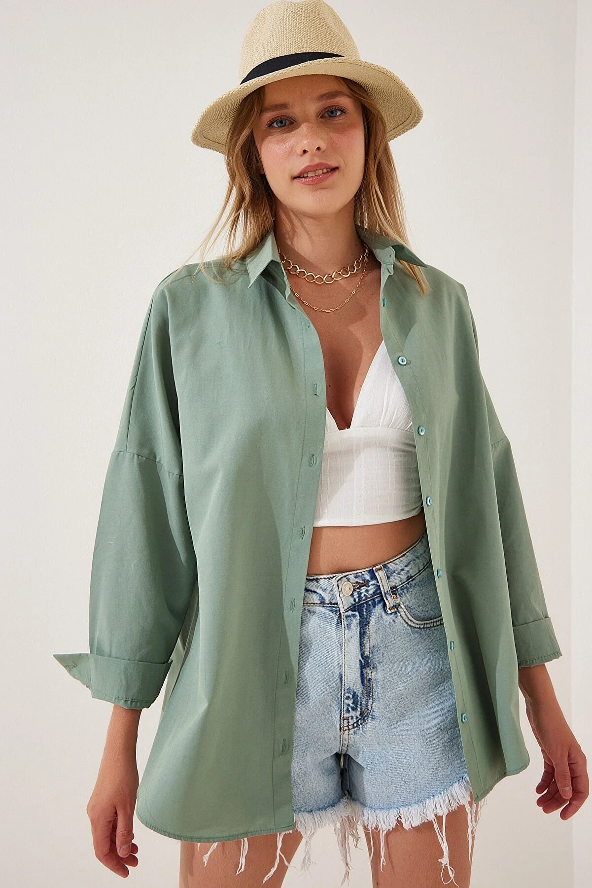 Happiness İstanbul  Hemd - Grün - Oversized