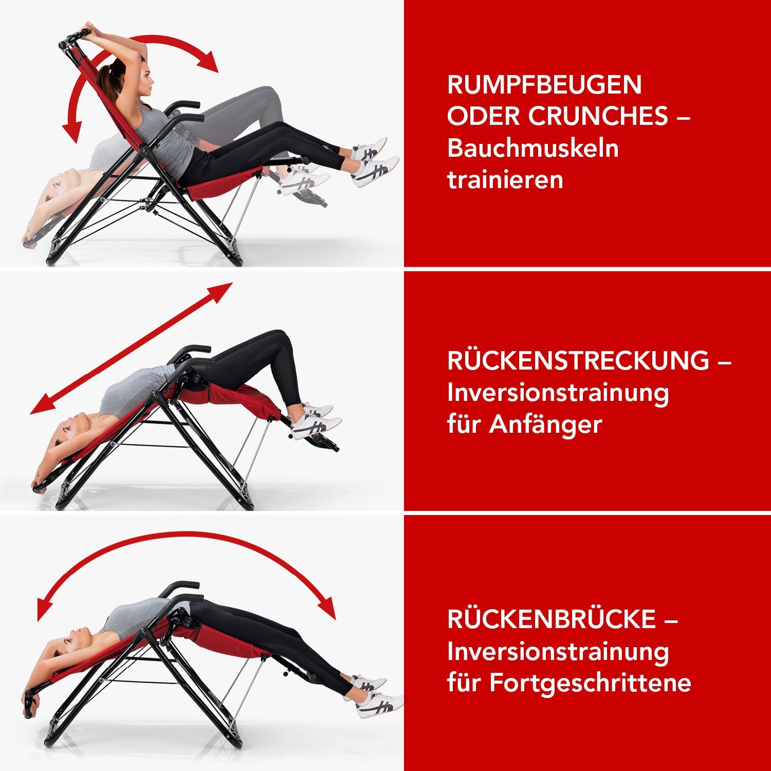 MAXXMEE Heimtrainer Inversionstrainer - Rückentrainer - Deluxe - rot/schwarz