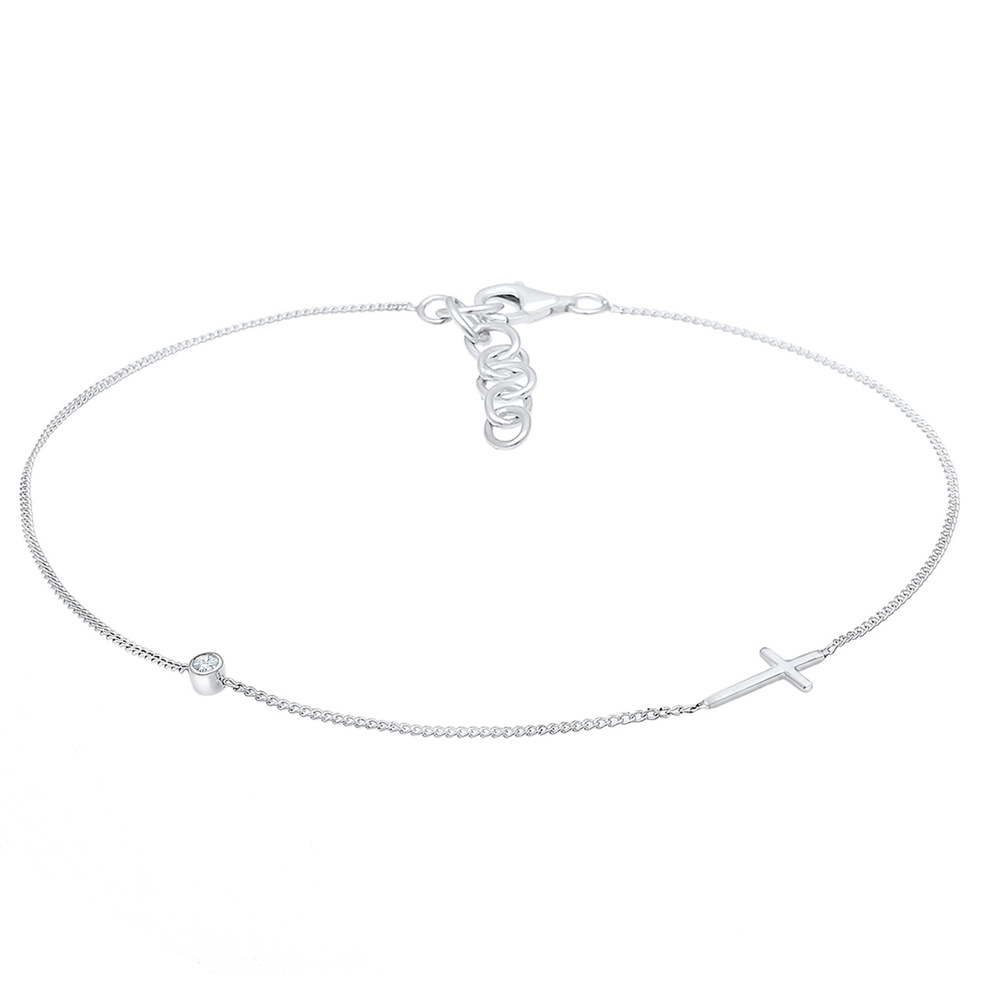 Elli Elli Bracelet de Cheville Kreuz Solitär Kristalle 925 Silber Bijoux