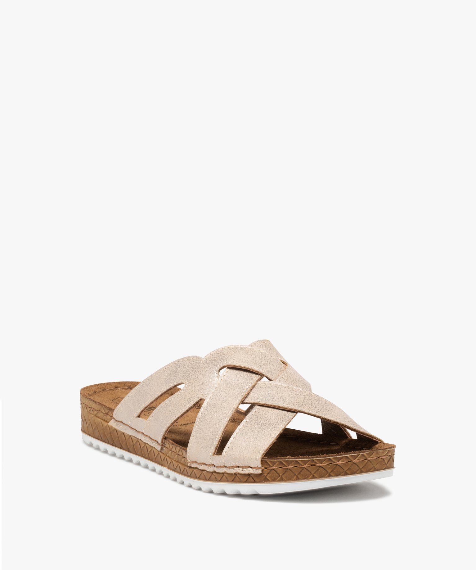 Mules femme extra légères à brides métallisées rose | GEMO