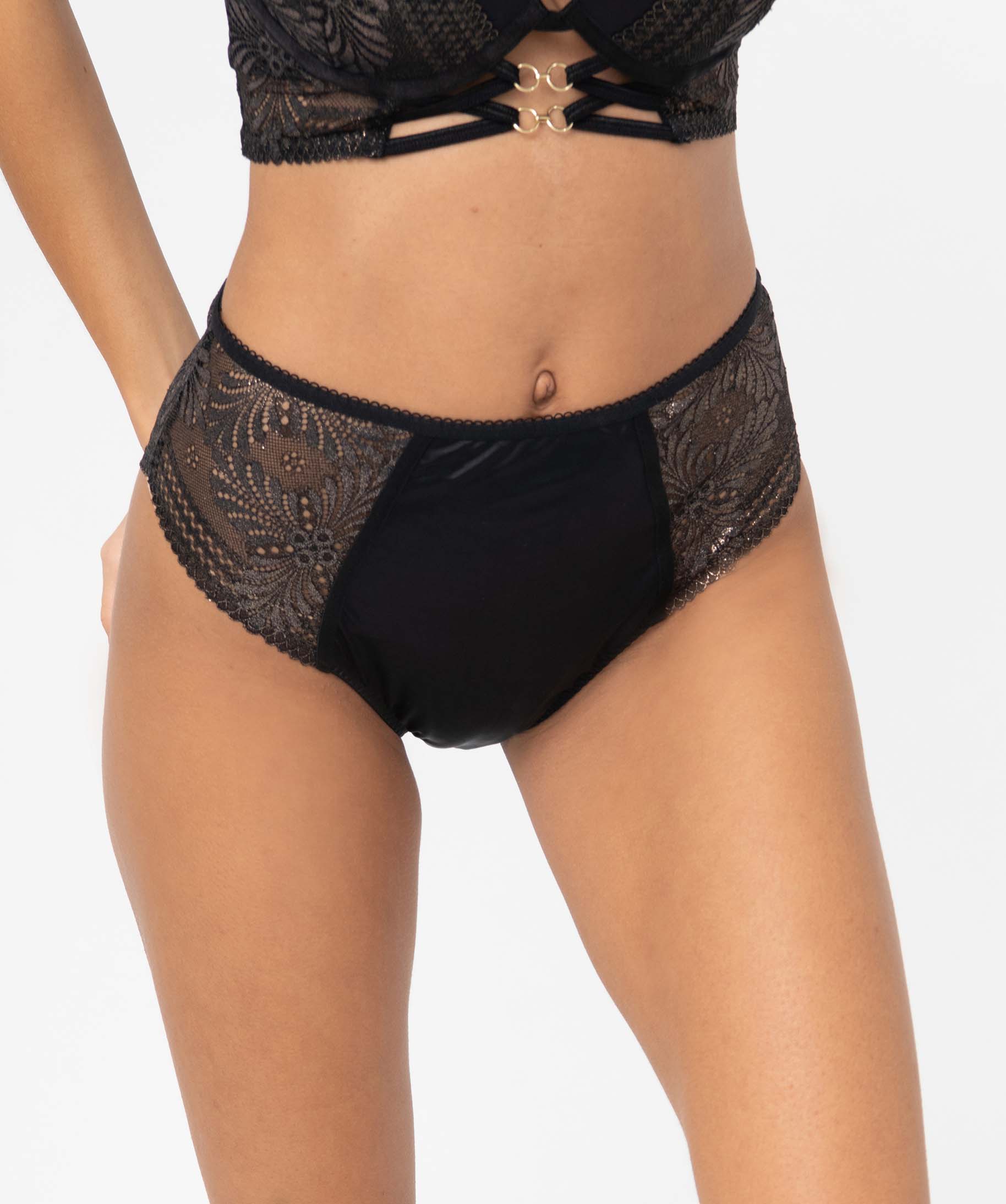 Culotte femme taille haute en microfibre et dentelle multicolore | GEMO