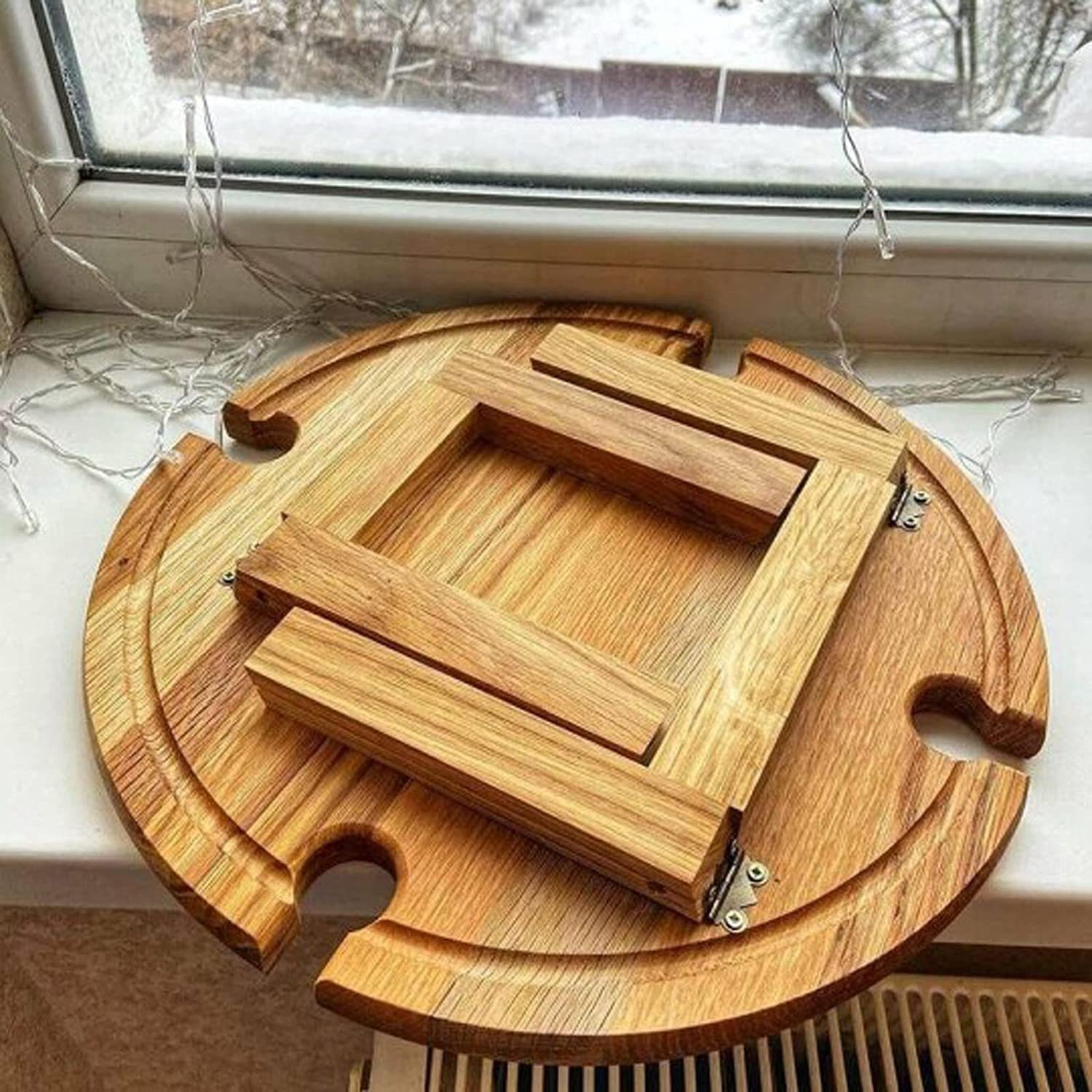 JedBesetzt Klapptisch Weintisch Tragbar, Mini Campingtisch, Picknicktisch Rund Holz