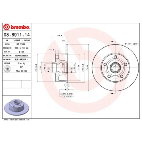 08.6911.14 BREMSSCHEIBE BREMBO HA  VP1 - ATU