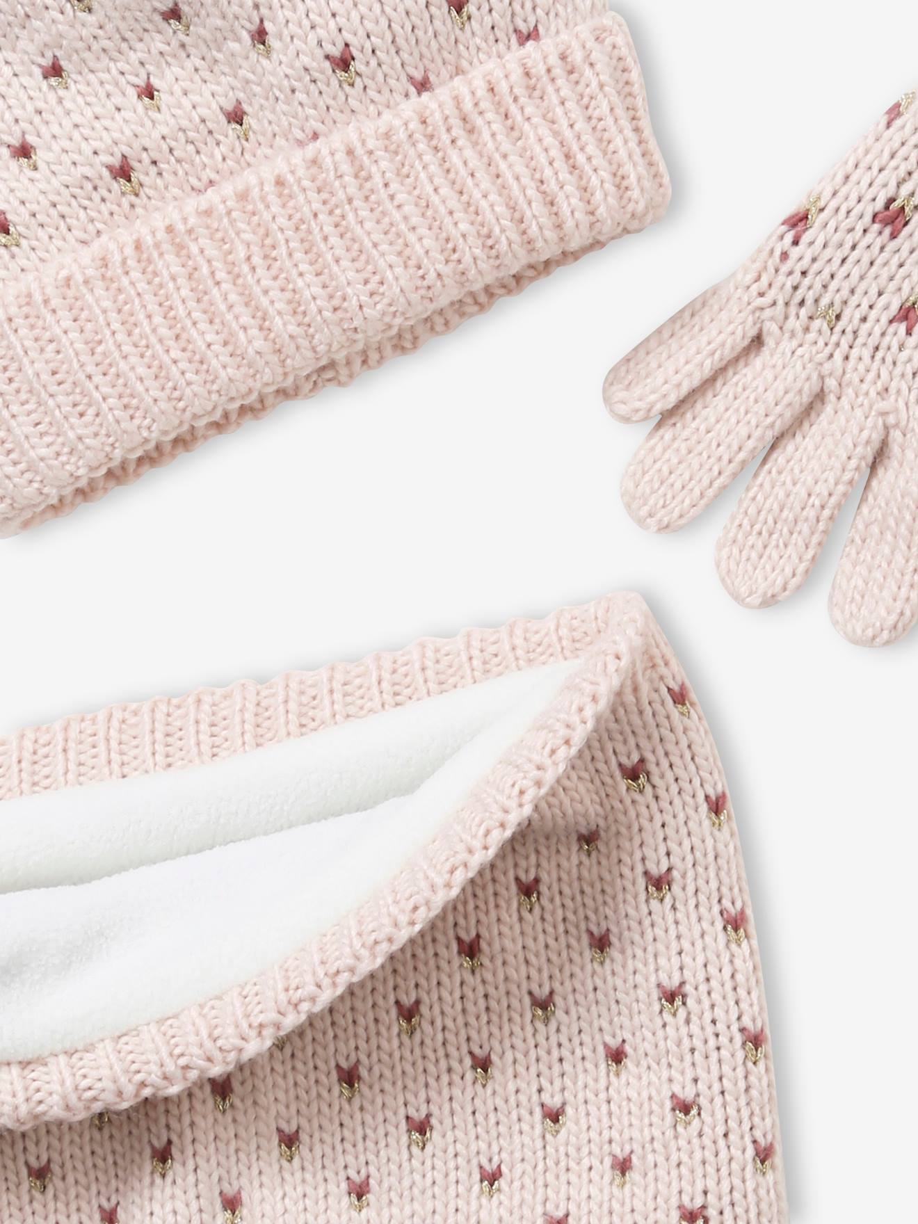 Vertbaudet Mädchen Set: Mütze, Loopschal & Handschuhe, Herzen BASIC - nachtblau bedruckt