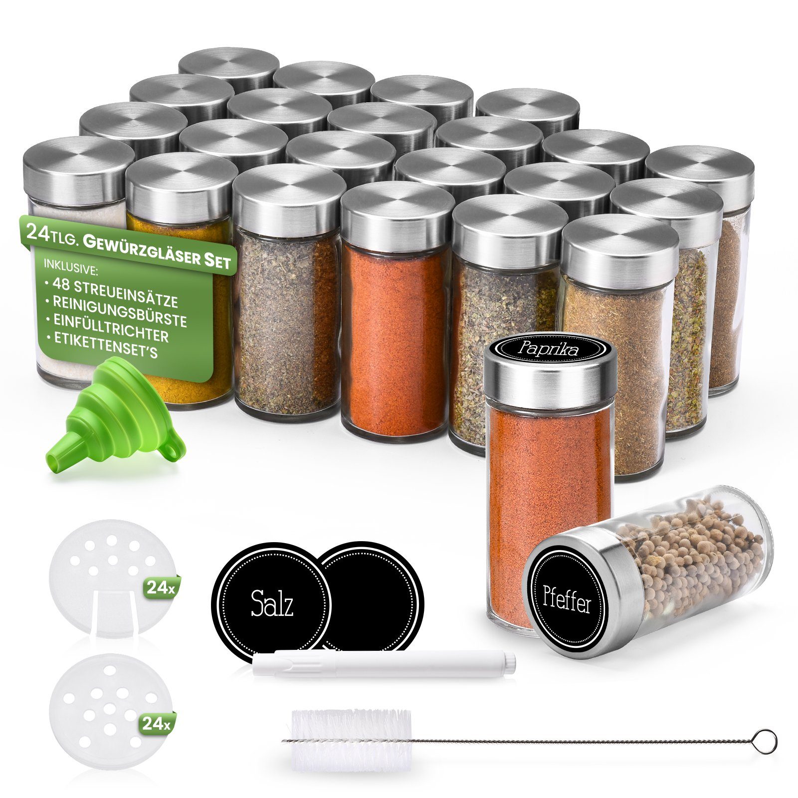 freshmaster Gewürzmühle 24er Set je ca.100 ml Gewürzstreuer, (24 Stück)