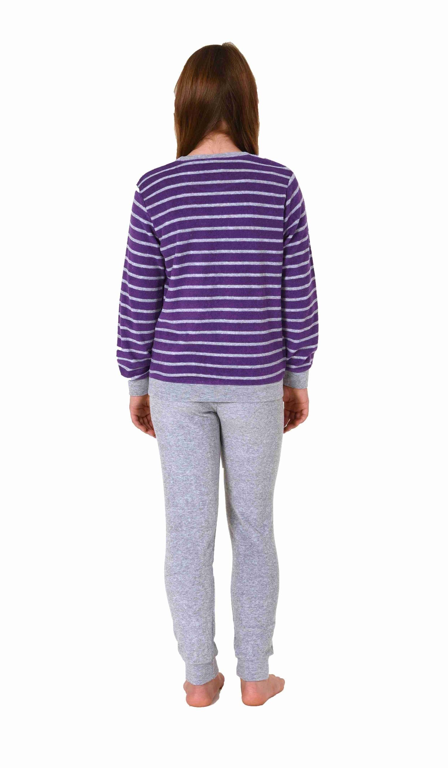 Normann Pyjama Mädchen Frottee Pyjama lang mit Bündchen Schlafanzug mit Herz Motiv