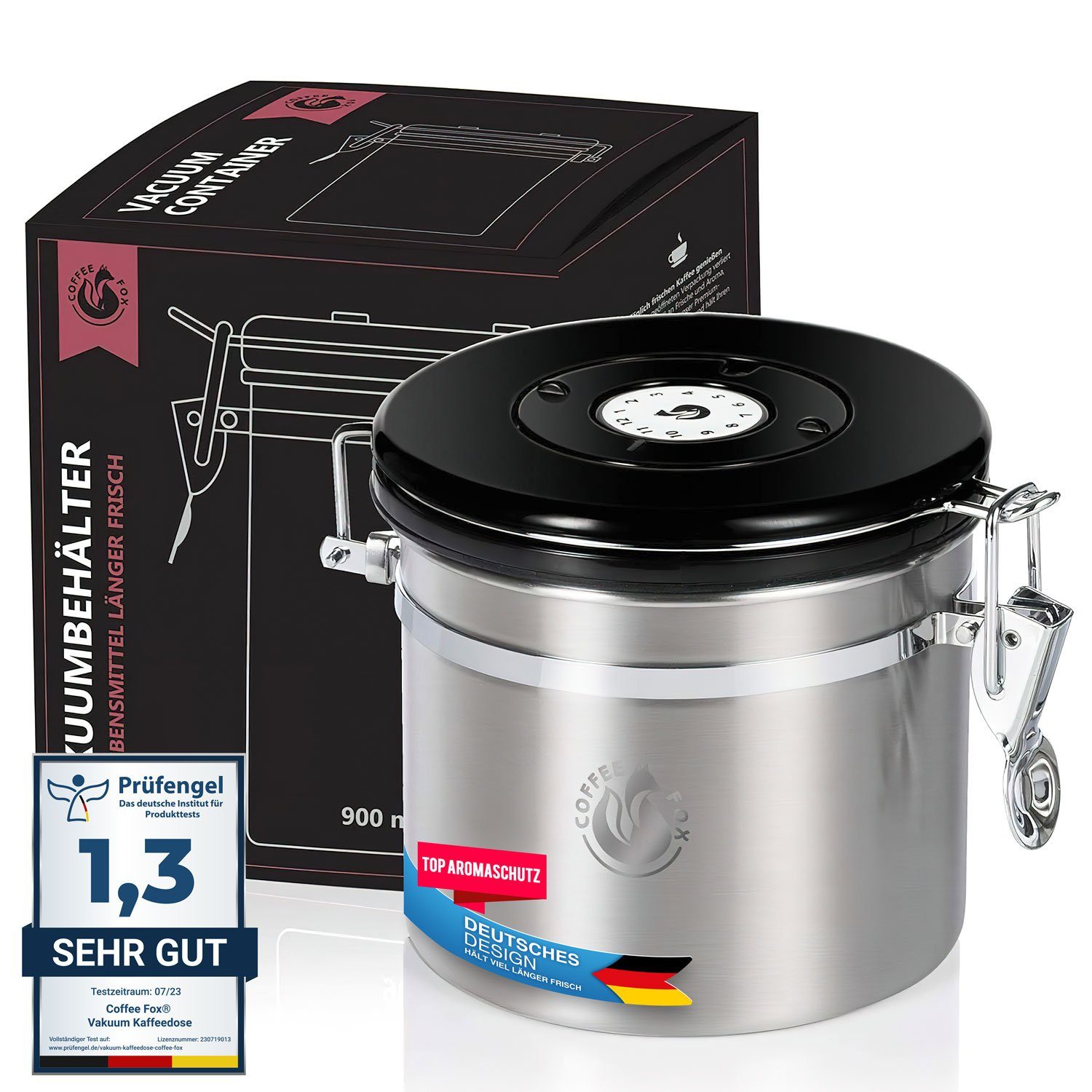 Coffee Fox Kaffeedose Vakuum Teedose Vorratsdose, Edelstahl, (Vakuumdose), Vorratsbehälter Luftdicht