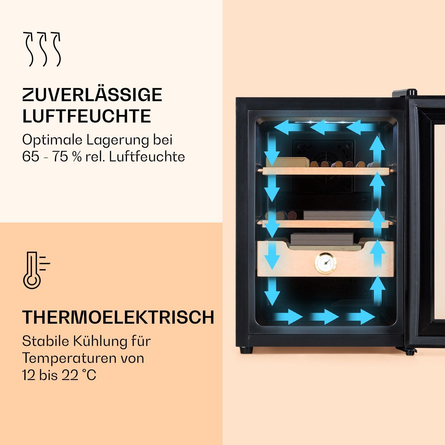 Klarstein Humidor HEA-Presidente40-Blk, Humidor Zigarre Humidor Befeuchter elektrisch Humidor Schrank