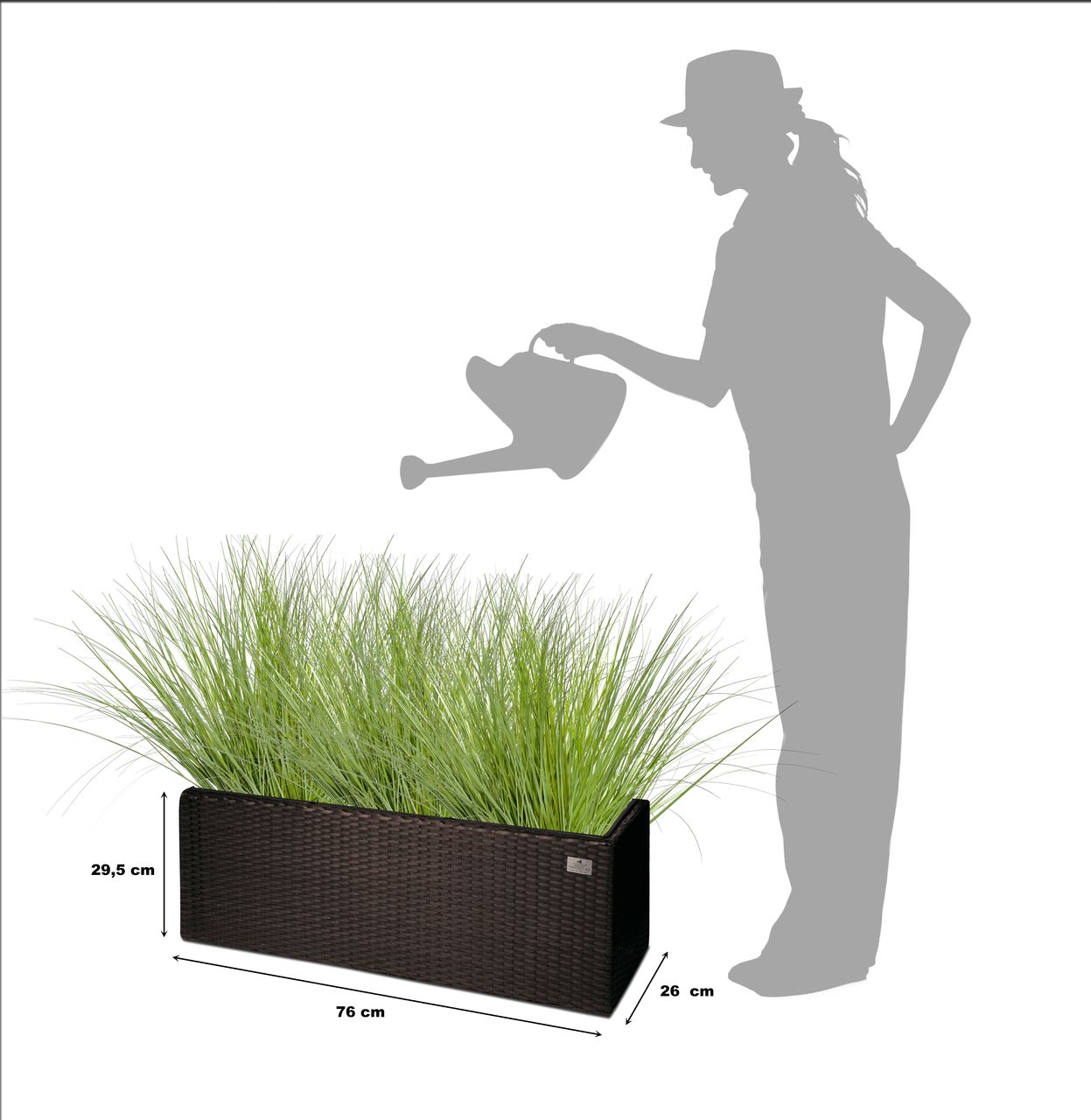 Weles Pflanzkübel Polyrattan 76 x 26 x 29,5 cm, für Innen und Außen, Kunststoffeinsatz, mocca