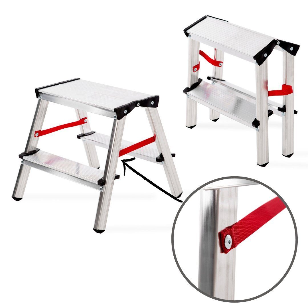 nm_trade Doppelleiter Doppelleiter aus Aluminium, Klapptrittleiter bis 125 kg, Aluleiter, 2x3, 2x4 oder 2x5 Stufen, Zweiseitige Haushaltsleitern, Stehleiter