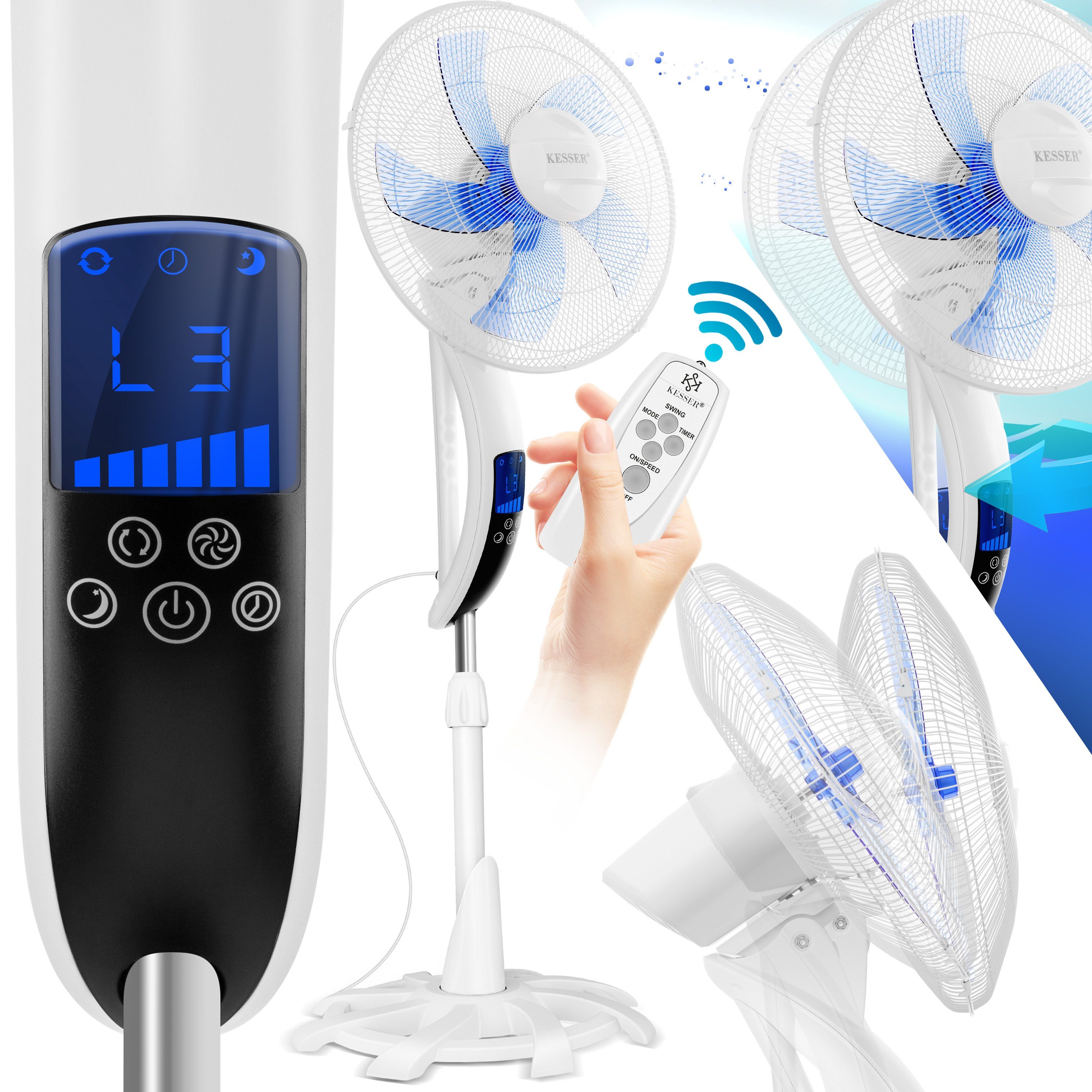 KESSER Standventilator, Standventilator mit Fernbedienung Timer Standlüfter
