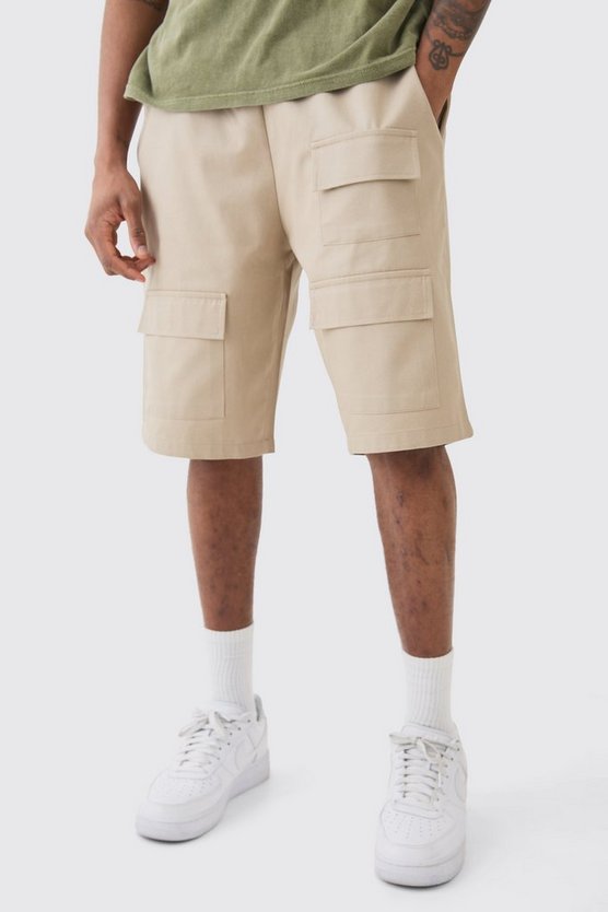 Tall lockere Twill Utility-Shorts mit elastischem Bund