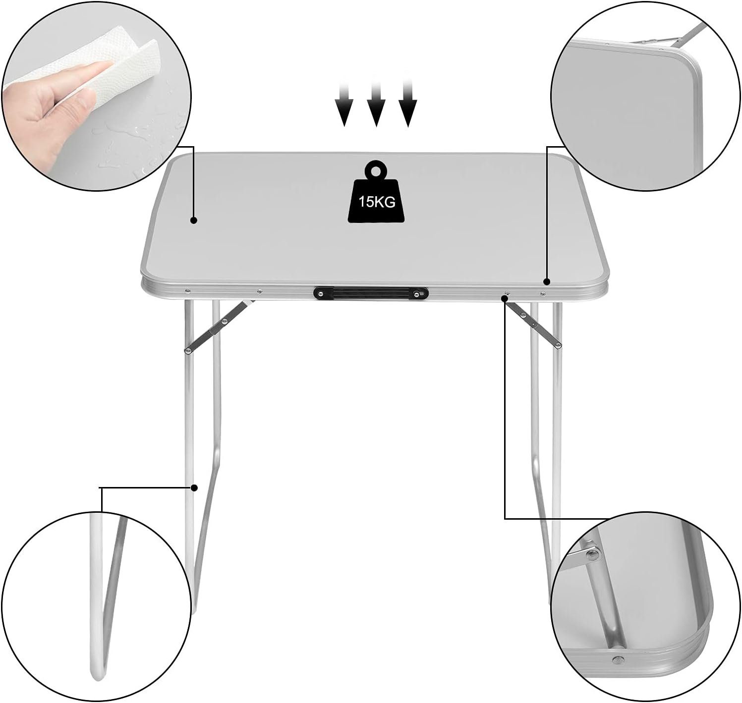 Woltu Campingtisch, Klapptisch 80x60x70 cm Klappbar Gartentisch, aus Alu MDF