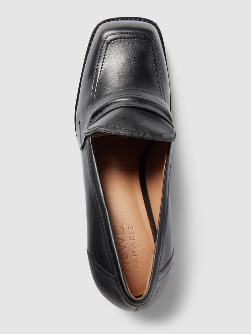 Pumps aus Leder mit breitem Absatz in schwarz