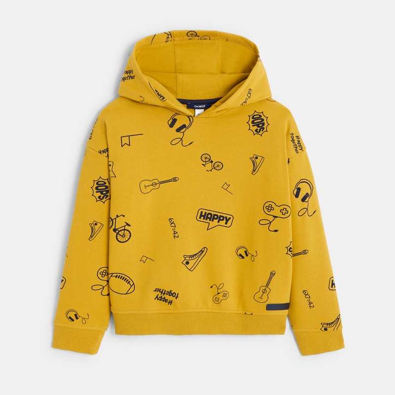 Sweat-shirt à capuche imprimé jaune garçon