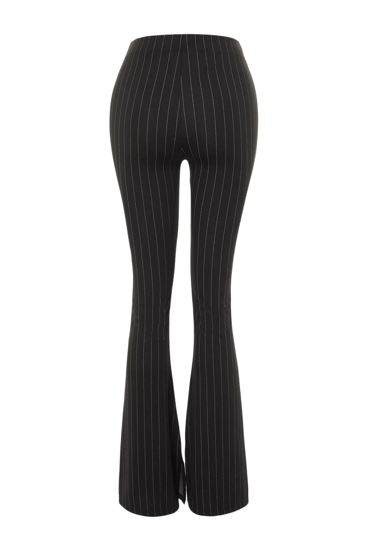 Trendyol Collection  Schwarze Smart Slit Flare/Spanish Leg High Waist Gestreifte Strick-Leggings-Hose TWOSS23PL00126