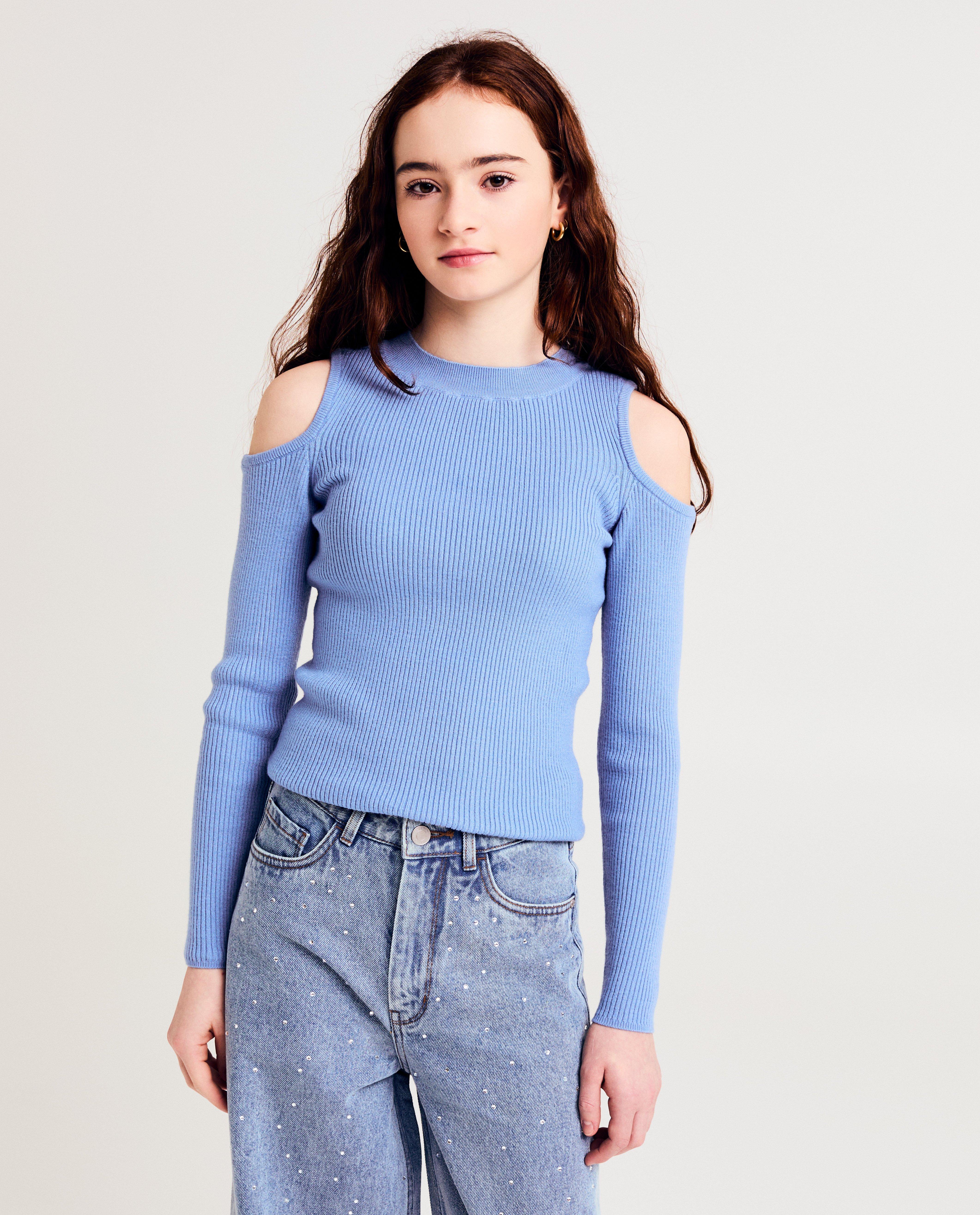 Pulover Like Me cu decupaje, 116-164 albastru deschis