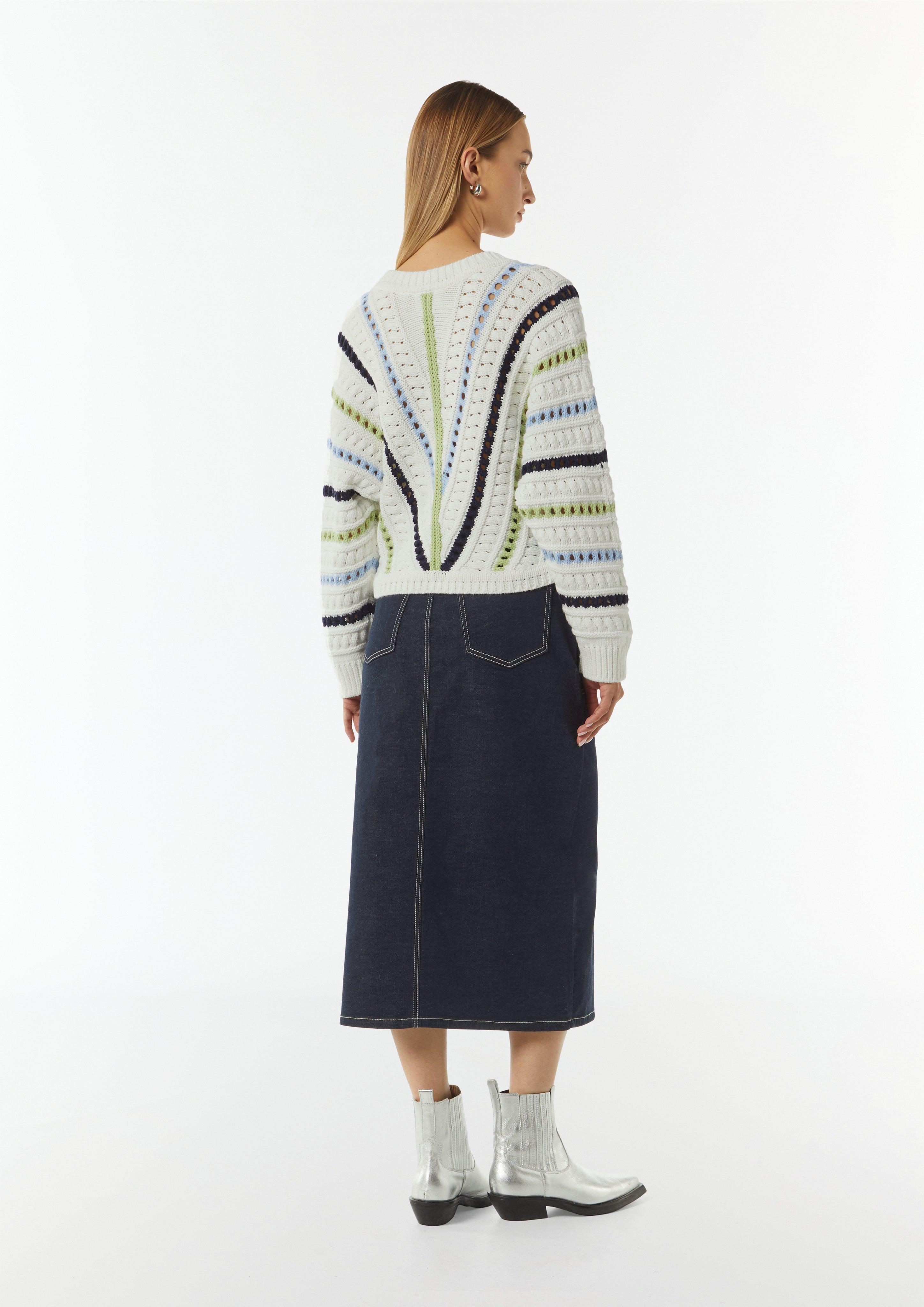 Cropped Strickpullover mit Ajourmuster - weiß