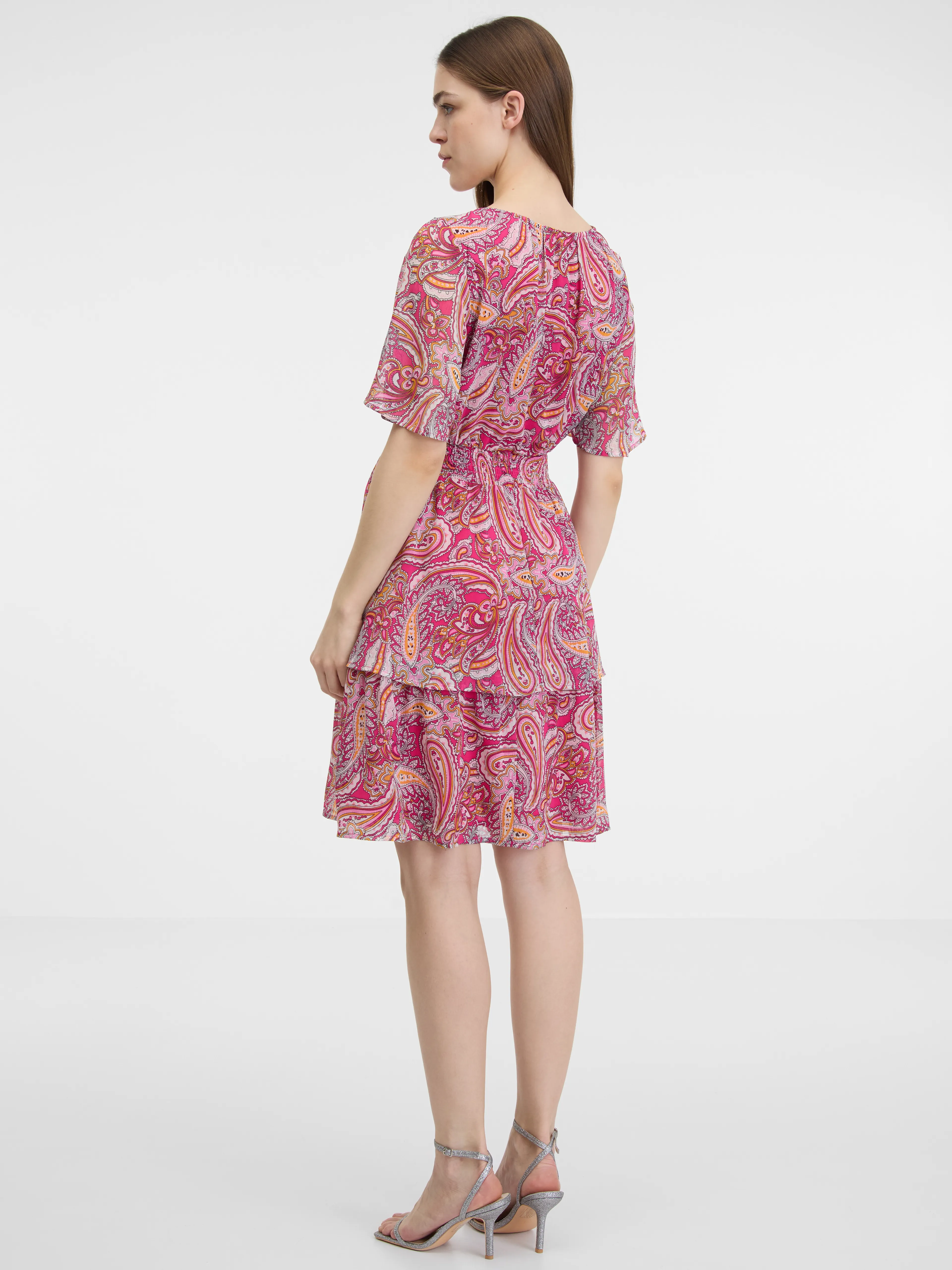 Rot und rosa gemustertes Damenkleid ORSAY
