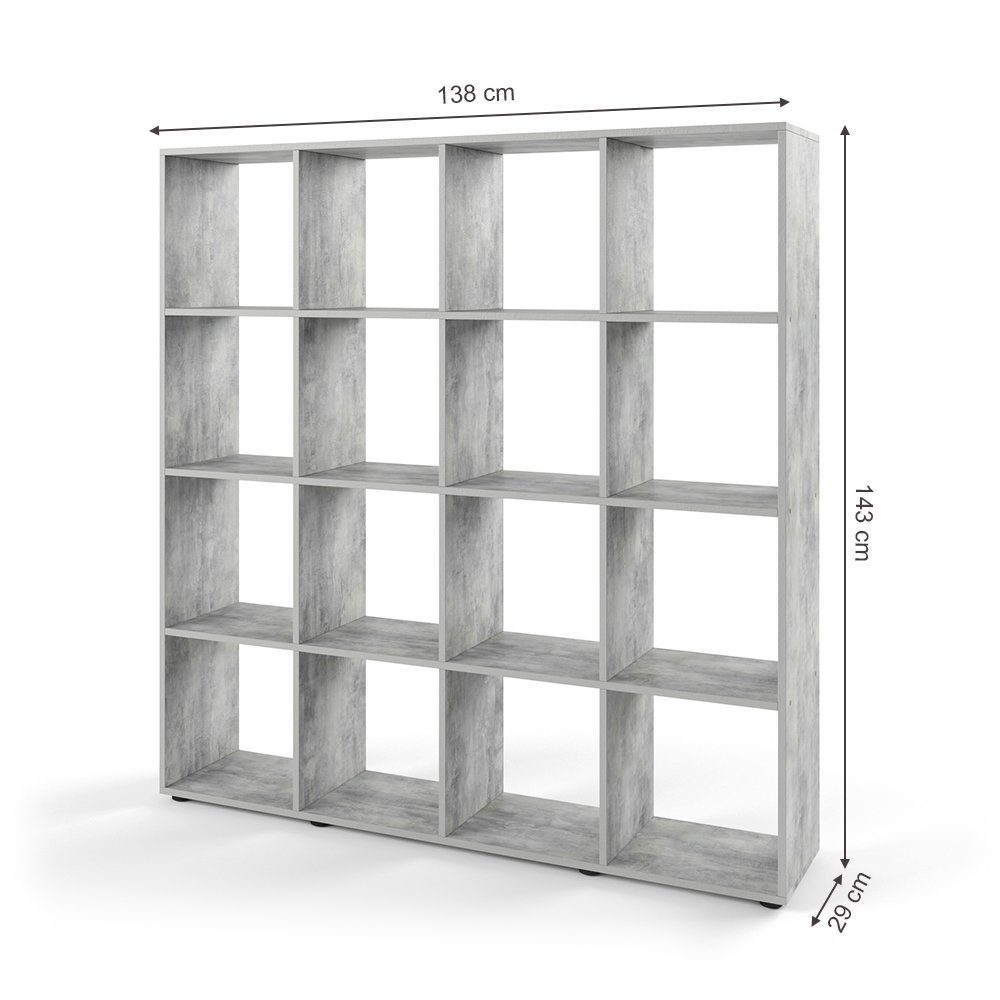 Vicco Raumteiler Würfelregal Standregal KARREE 16 Fächer Beton