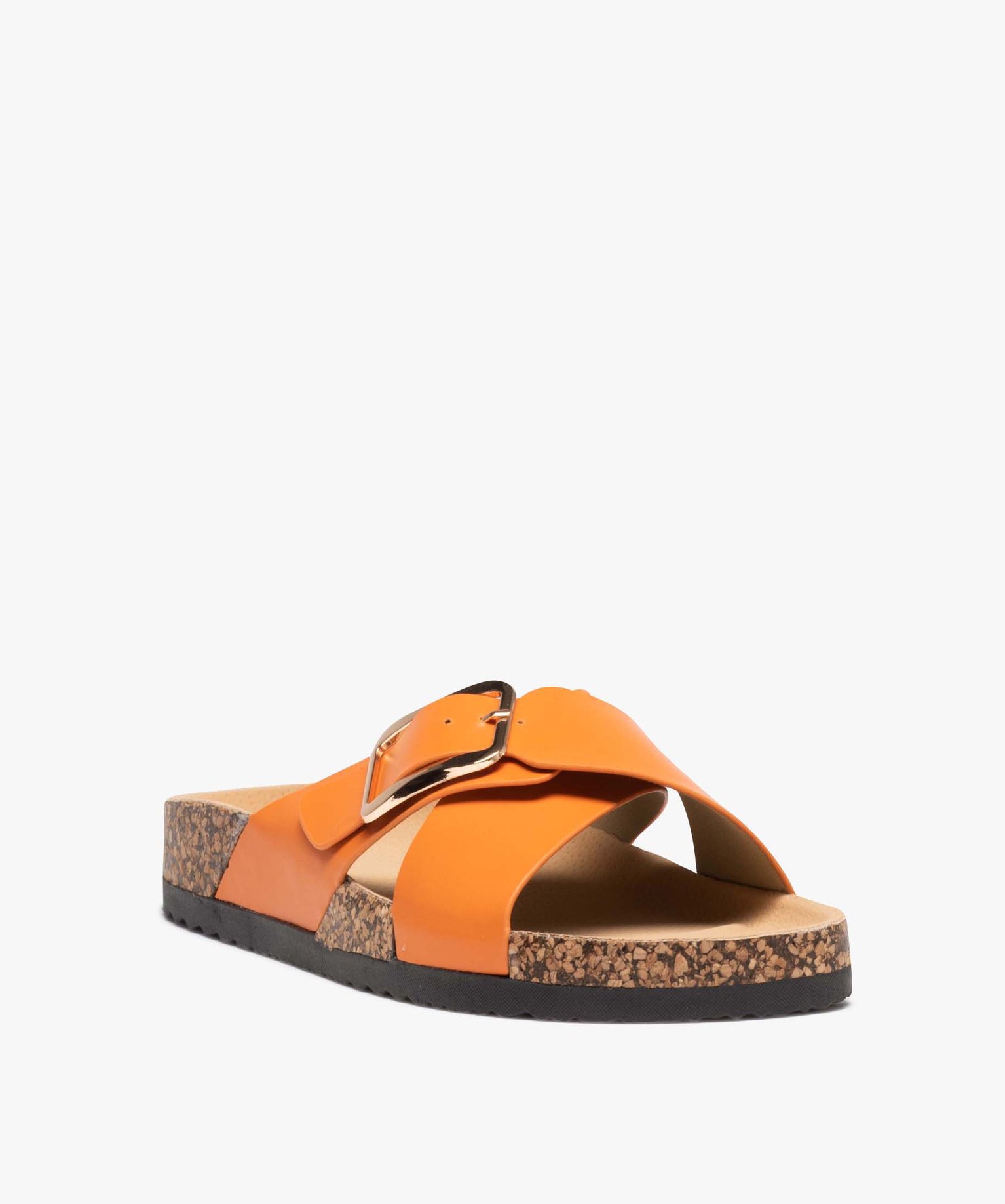 Mules femme unies à brides larges et croisées avec boucle ... orange | GEMO