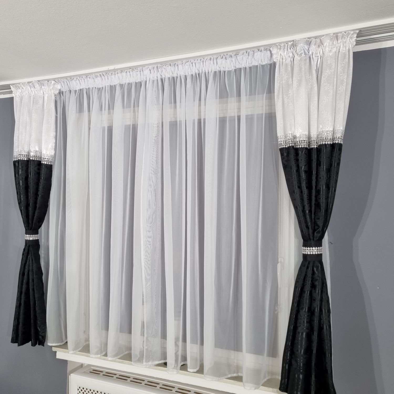 Schiebegardine Schwarze Schal Set Kurz, Gardinen by Justyna, Kräuselband, blickdicht