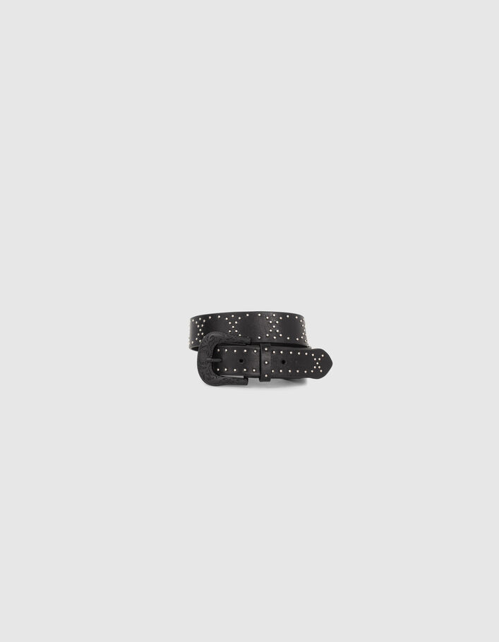 Ceinture cuir noir à clous boucle western Femme
