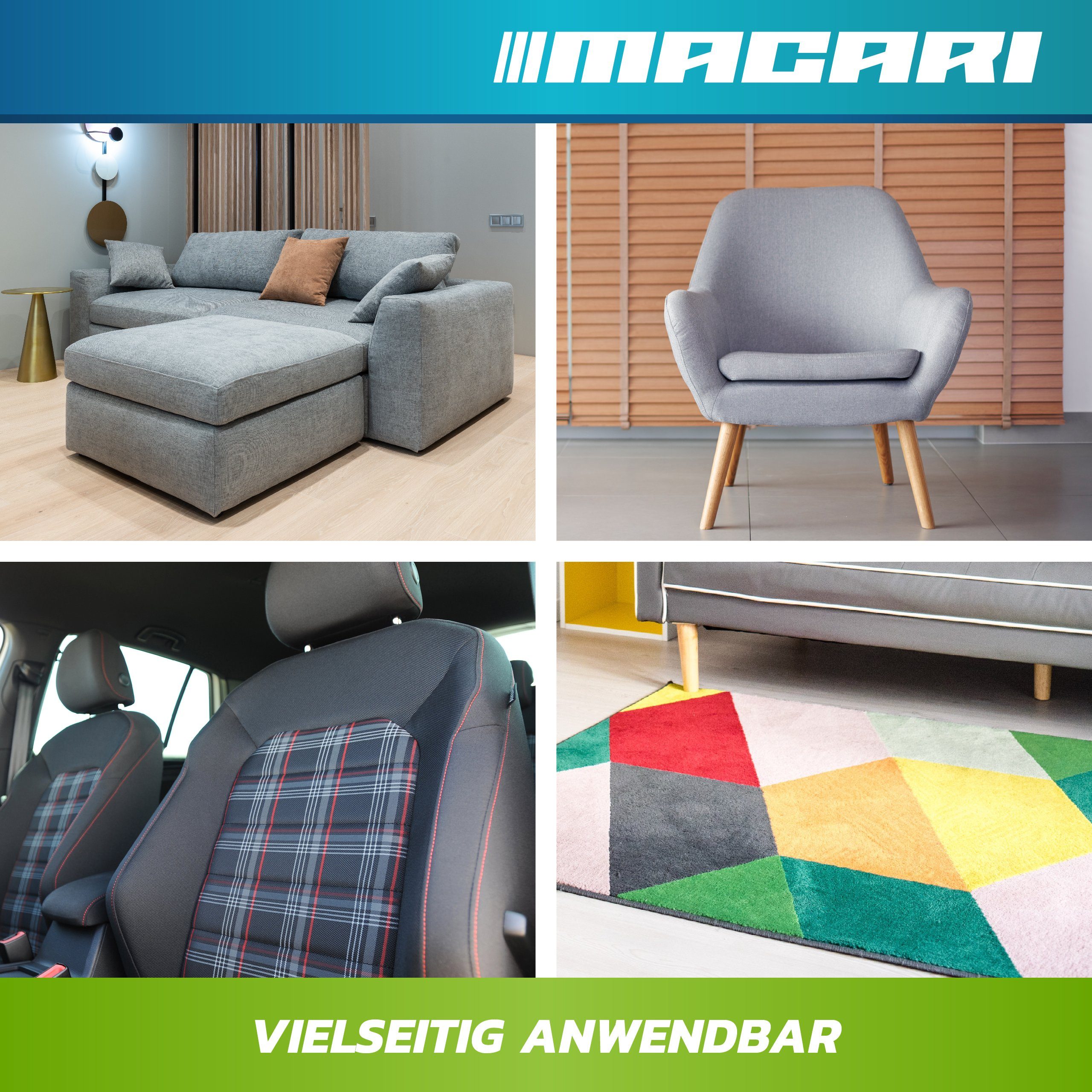 Macari 500 ml Premium Polsterreiniger Sofa & Auto, Couch, Matratzen, Autositz Polsterreiniger