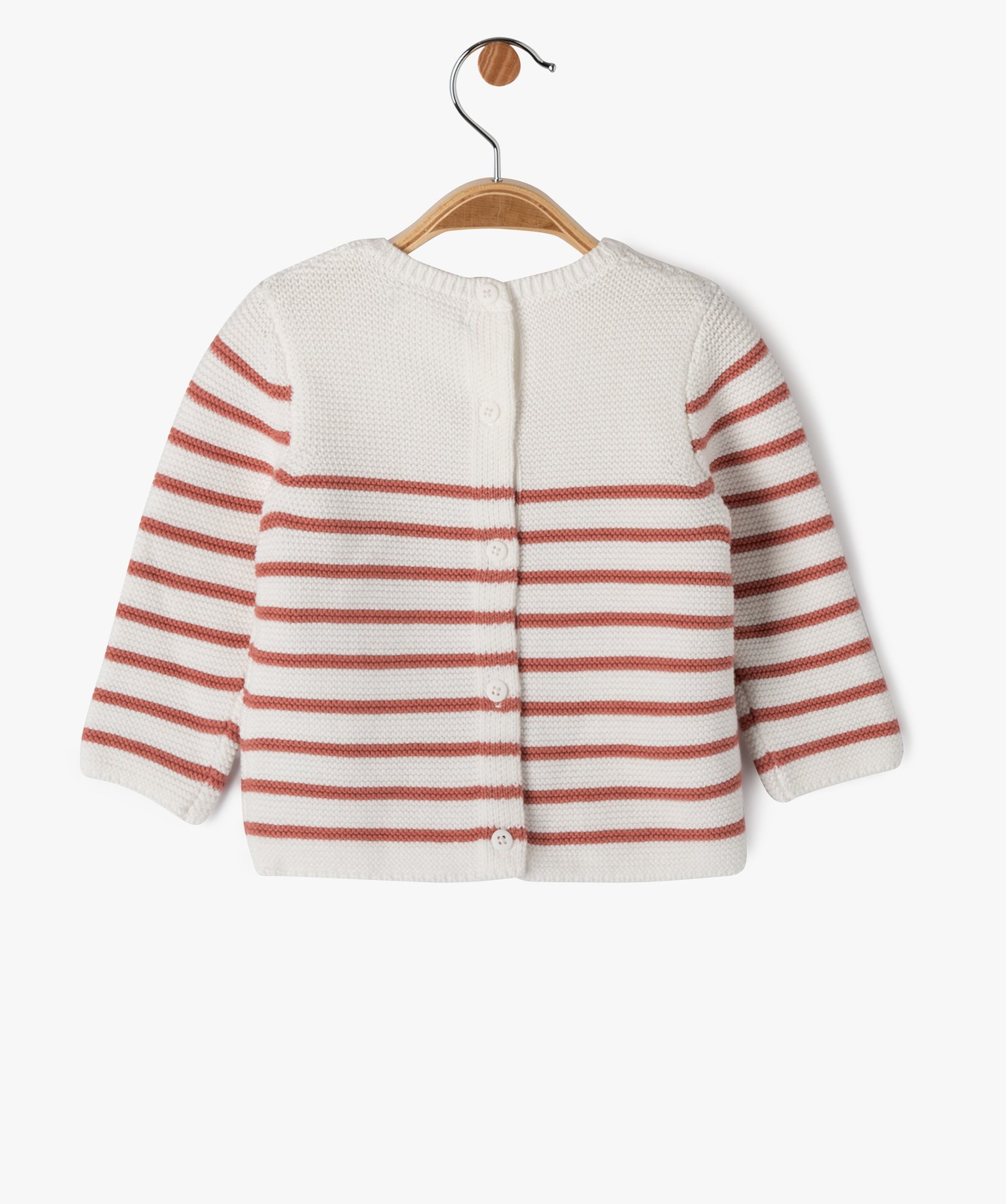 Pull rayé à dos boutonné et message brodé bébé fille blanc | GEMO