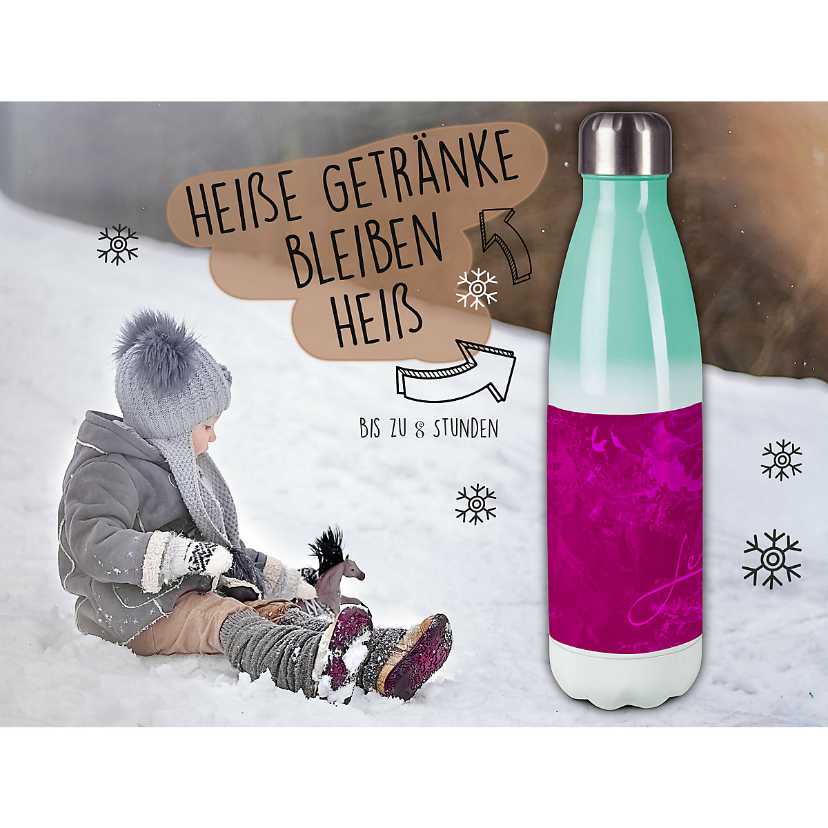 Edelstahl Kinder Thermoflasche / Trinkflasche bunt Traum Farbe brombeere Spülmaschinenfest, Auslaufsicher, Bruchfest, Doppelwandig, Für Heißgetränke geeignet, Mit Deckel, Isoliert