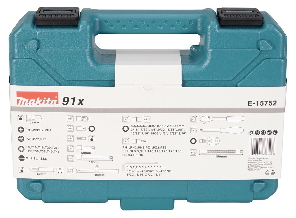 Set scule manuale Makita Accessories E-15752, 91 de piese - metrice și imperiale