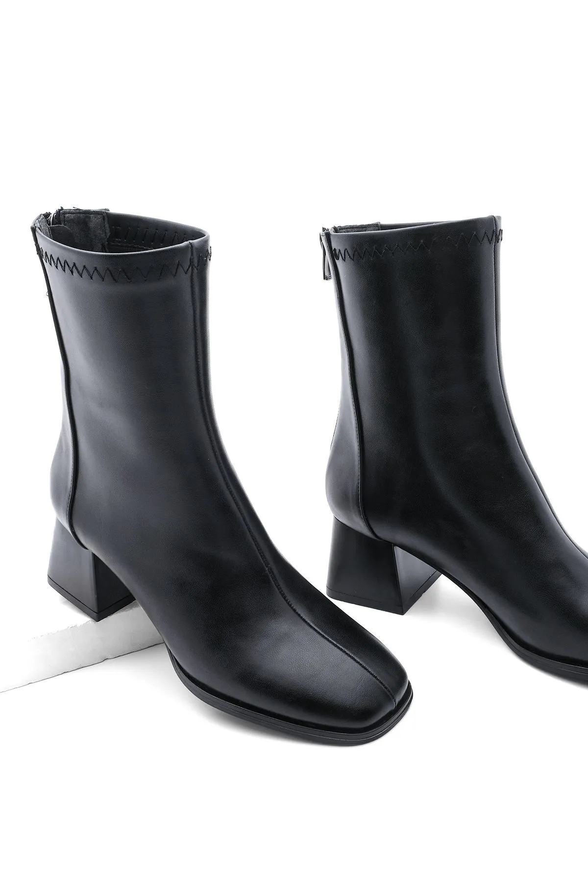 Marjin  Damenstiefel mit Absatz Blunt Toe Back Zipper Nayis schwarz