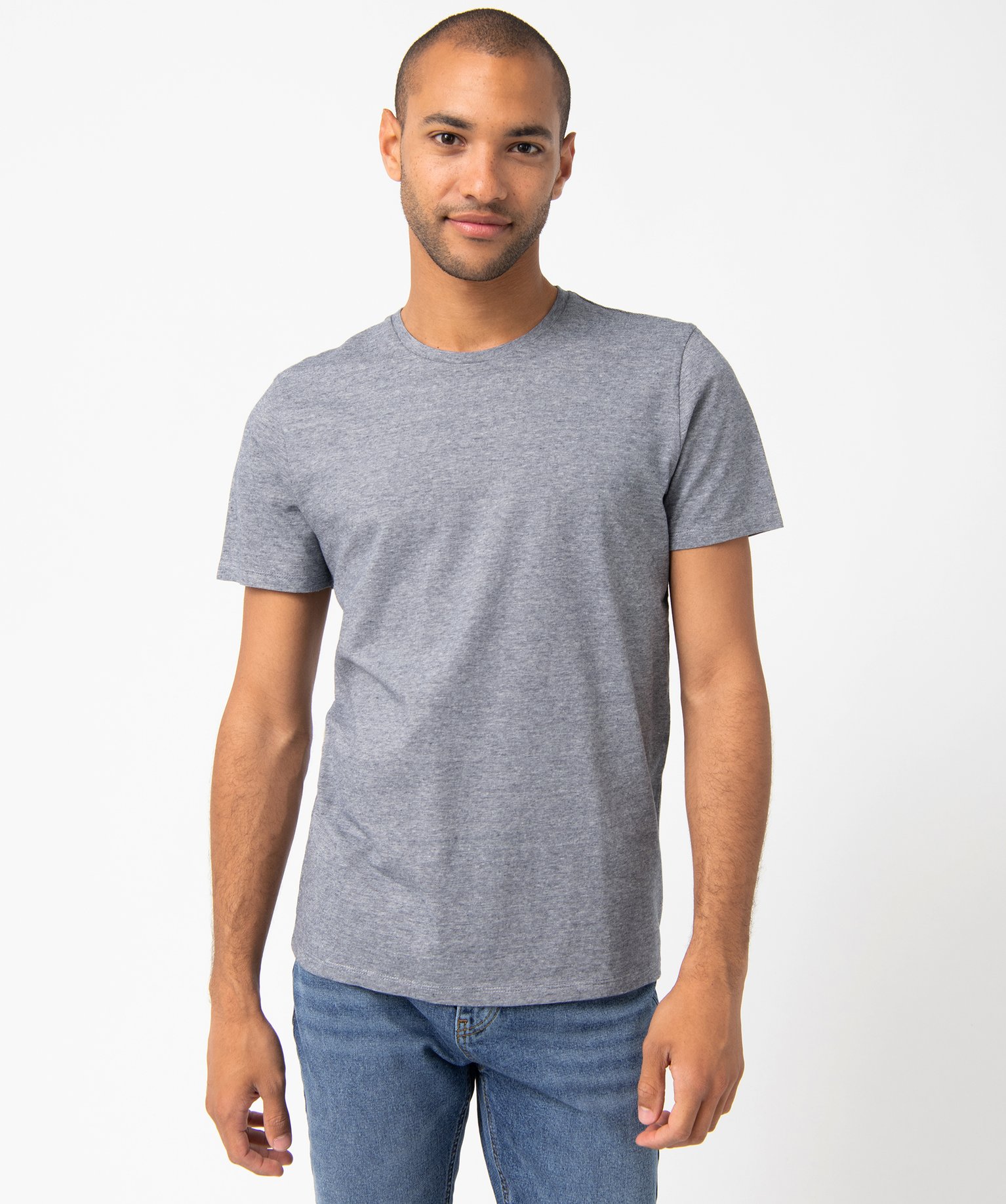 Tee-shirt homme à manches courtes et fines rayures bleu | GEMO
