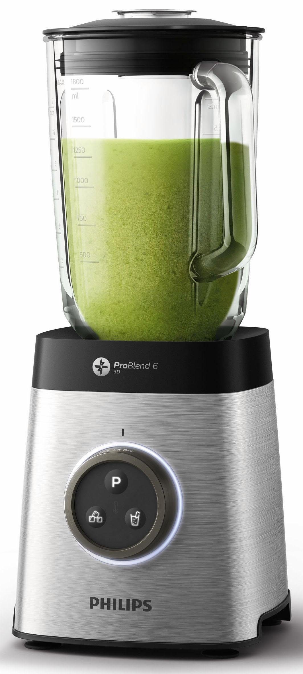 Philips Standmixer HR3655/00, 1400 W, ProBlend 6 3D Technologie, 2 Liter Glasbehälter, 2x Trinkflaschen
