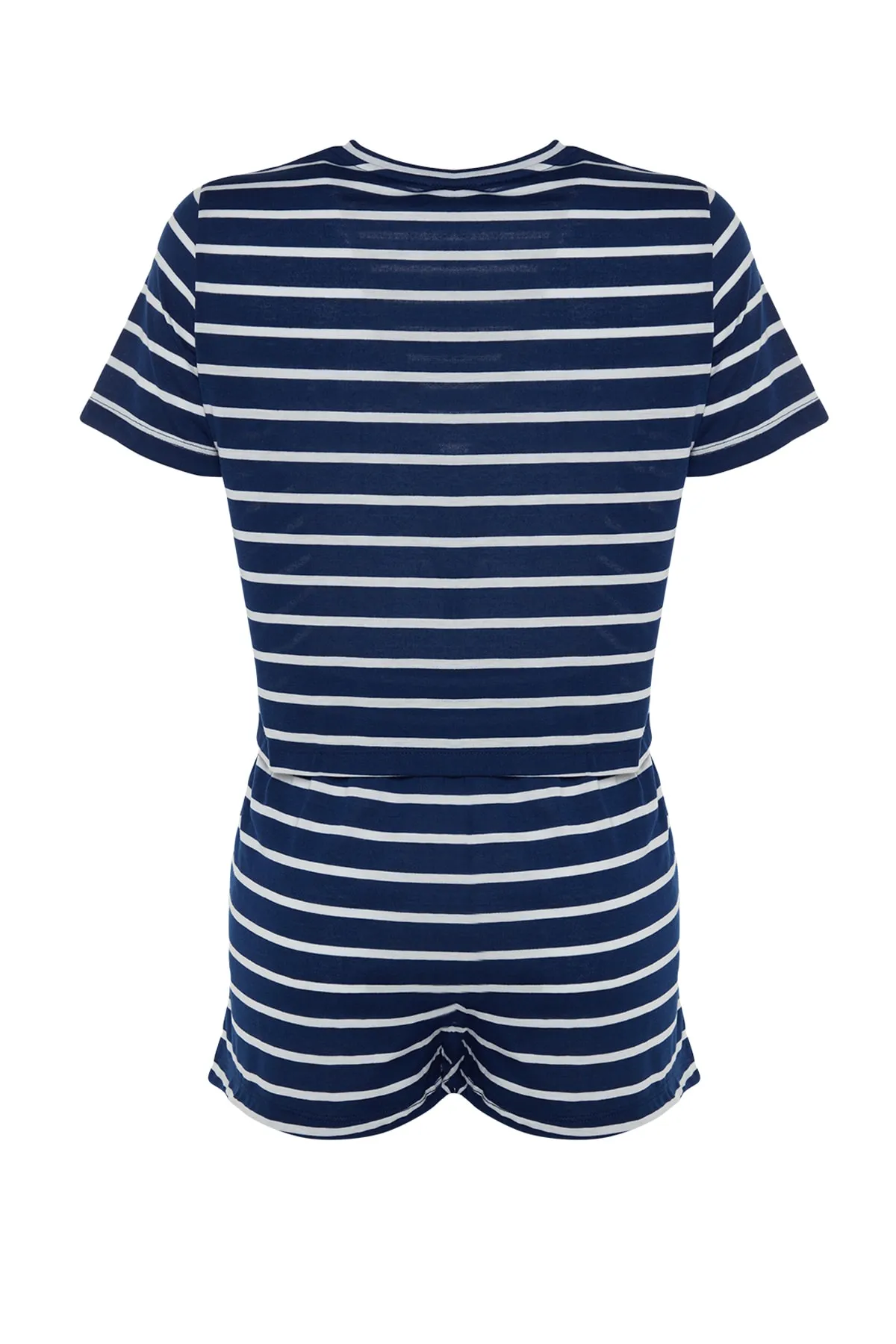 Trendyol Collection  Marineblaues, mit Regenbogen bedrucktes T-Shirt-Shorts-Strick-Pyjama-Set THMSS20PT0230