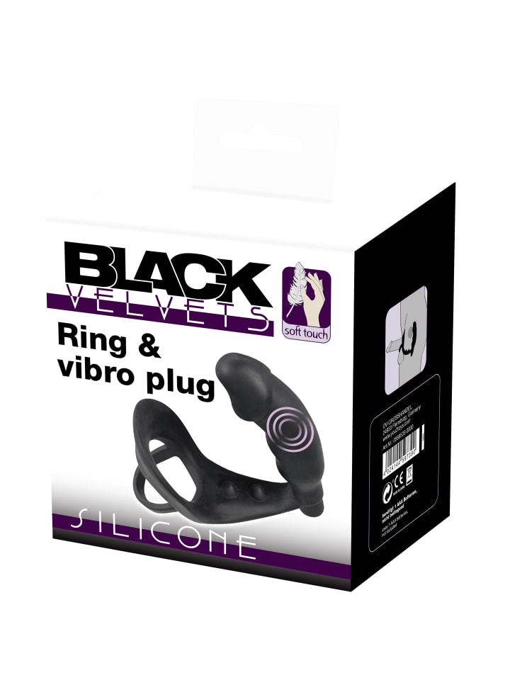 Black Velvets Penisring mit Plug mit Vibration Ring & Vibro Plug in schwarz günstig kaufen 11,3 cm