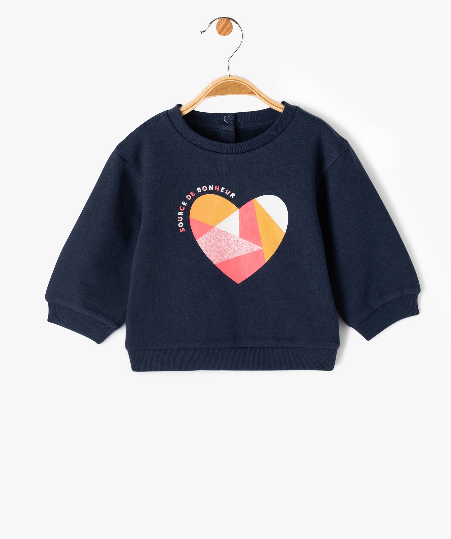 Sweat molletonné avec motifs et message bébé fille marine | GEMO
