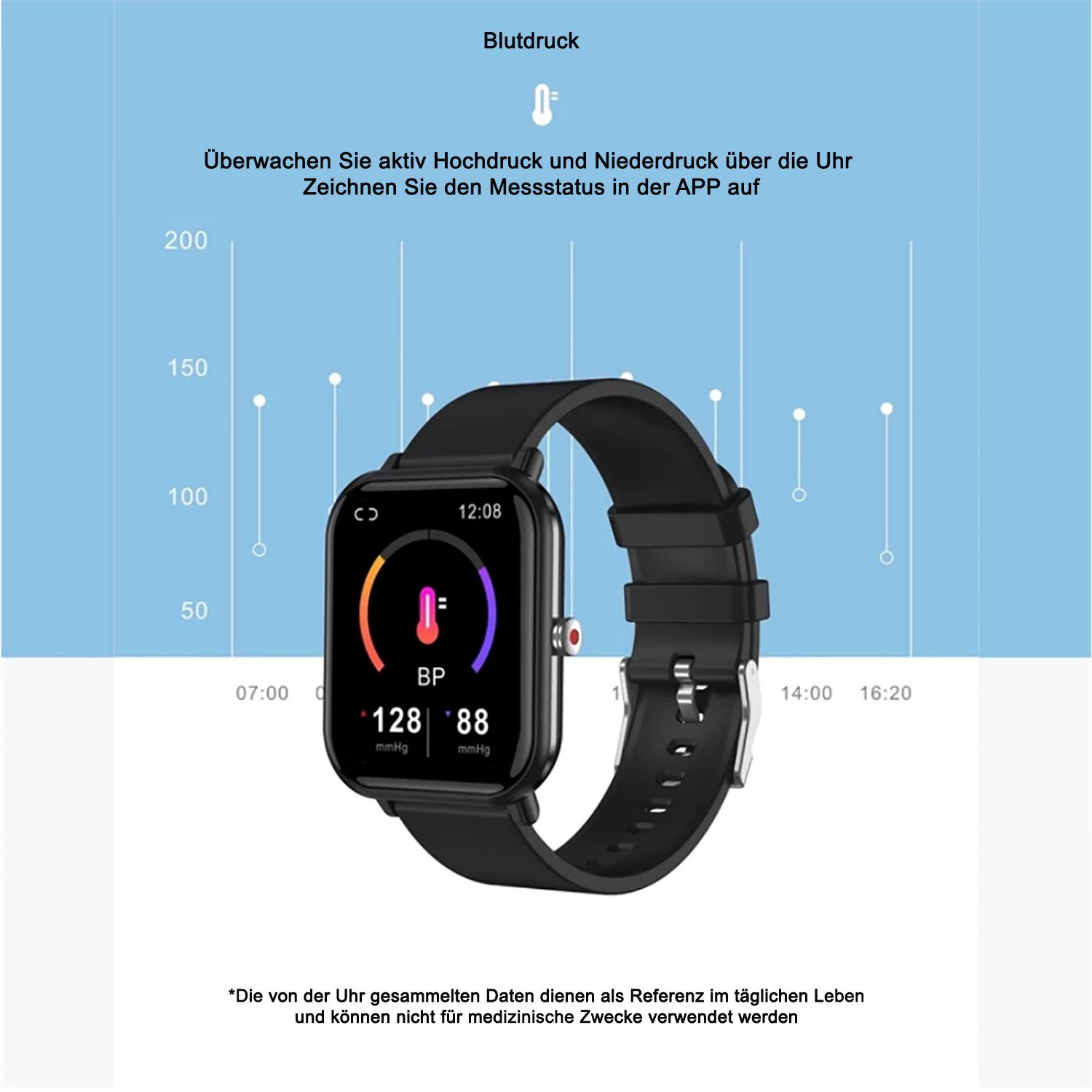 TPFNet SW15 mit Silikon Armband - individuelles Display Smartwatch (Android), EKG Armbanduhr mit Körpertemperatur Erkennung, Musiksteuerung, Schrittzähler, Kalorien, Social Media etc., Rosa