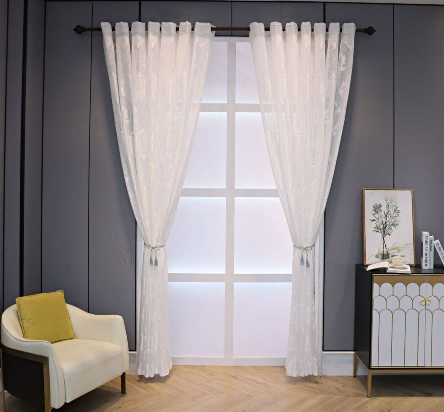 Gardine, HOMEIDEAS, Ösen (2 St), halbtransparent, Polyester, Vintage