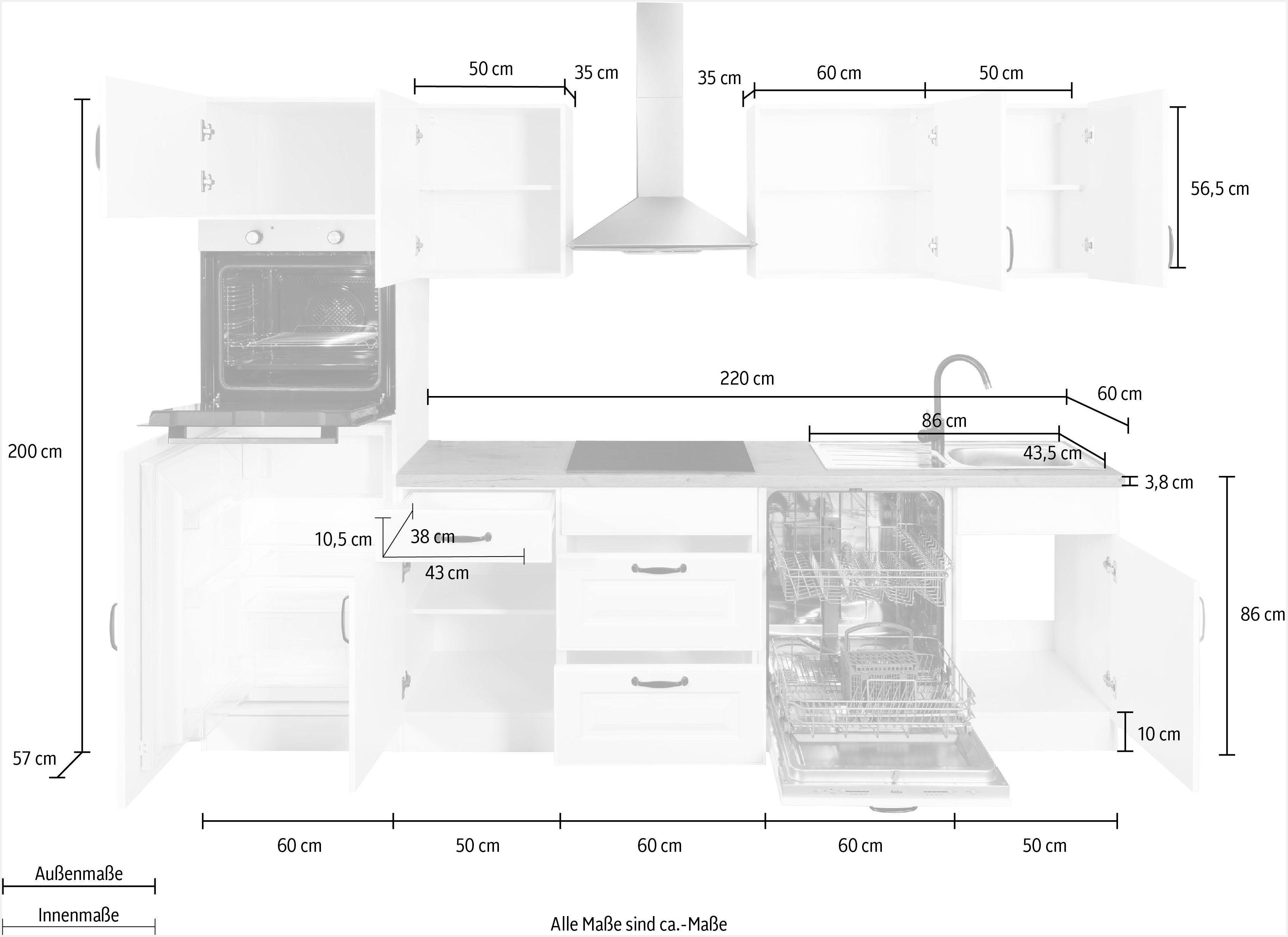 wiho Küchen Küchenzeile Erla, mit E-Geräten, Breite 280 cm