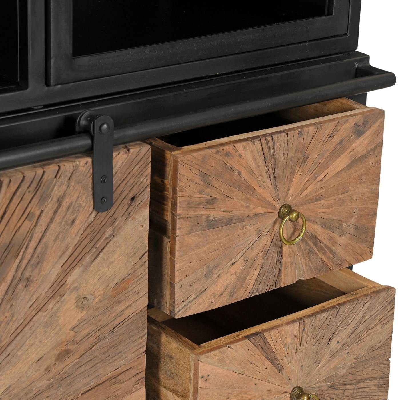 baario Buffet Schrank MERID Industrial Altholz Vitrine recyceltes Massivholz & Eisen Geschirrschrank